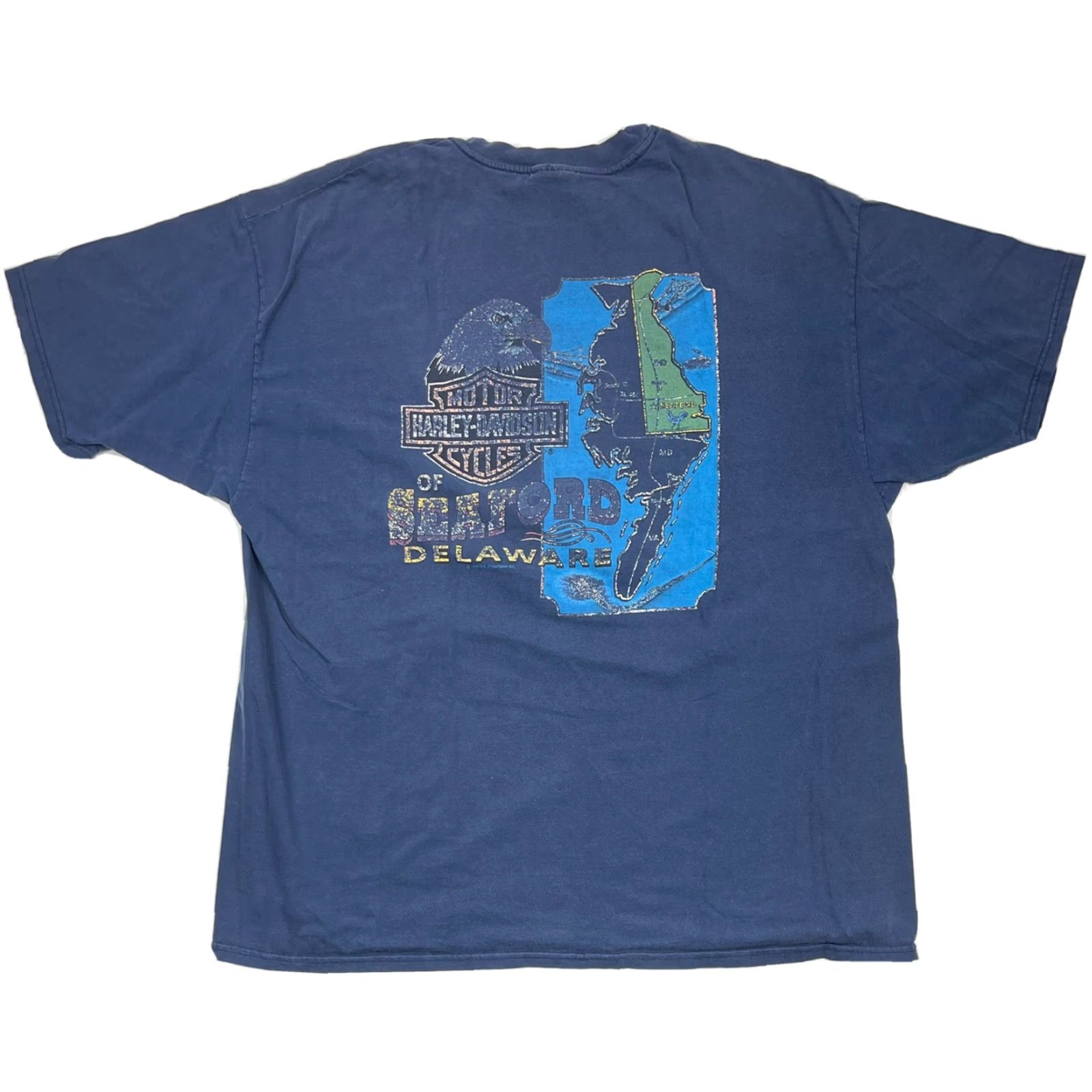 Harley Davidson VINTAGE Harley-Davidson T-Shirt Blue 2XL 90s Fat Boy Delaware USA Crew Neck Short Sleeve Double-Sided Men, Logo Shirt Size US XXL / EU 58 / 5 - 4 Thumbnail