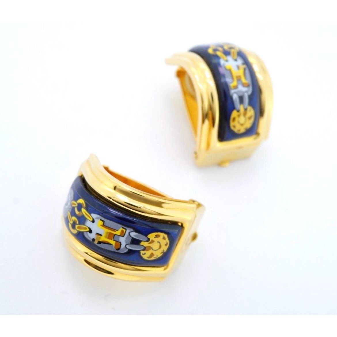Hermes Vintage Hermes cloisonne golden earrings with blue Size ONE SIZE - 4 Thumbnail