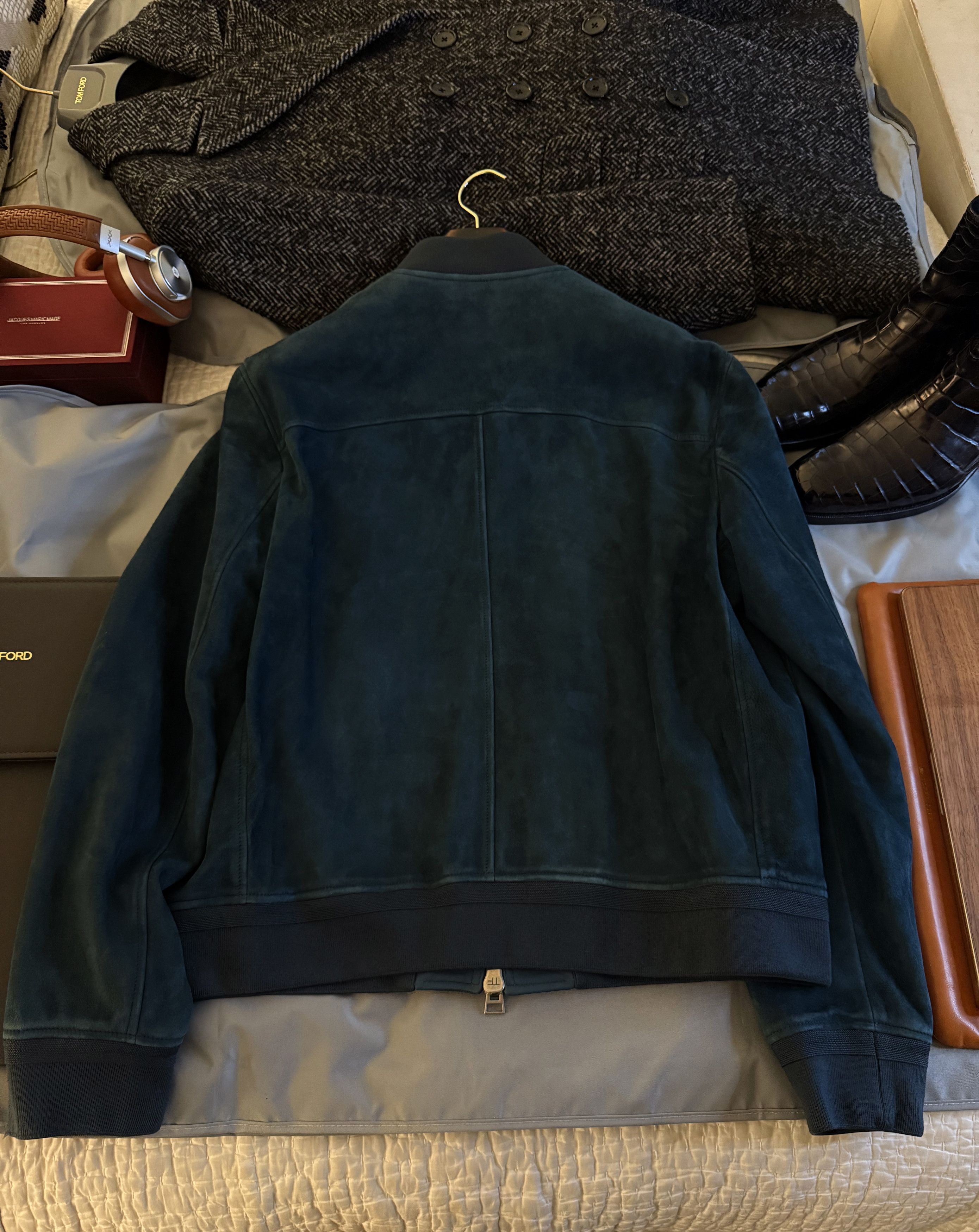 Tom Ford Coveted Rare $7,600 w/tax Cerulean Suede Bomber Jacket Size US XL / EU 56 / 4 - 19 Thumbnail