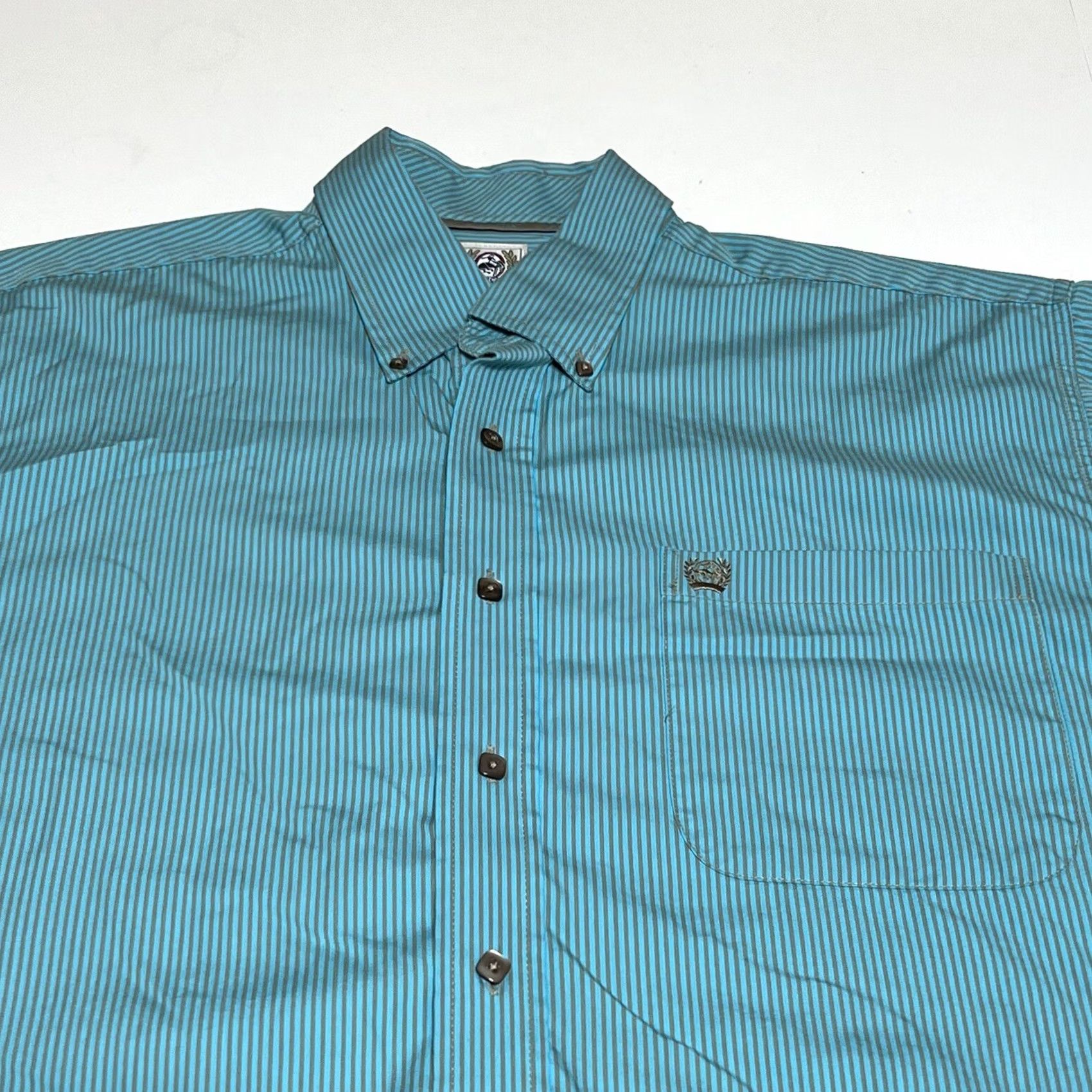 Vintage Cinch Shirt Men's M Button-Down Long Sleeve Turquoise Striped Western Cowboy Size US M / EU 48-50 / 2 - 2 Thumbnail