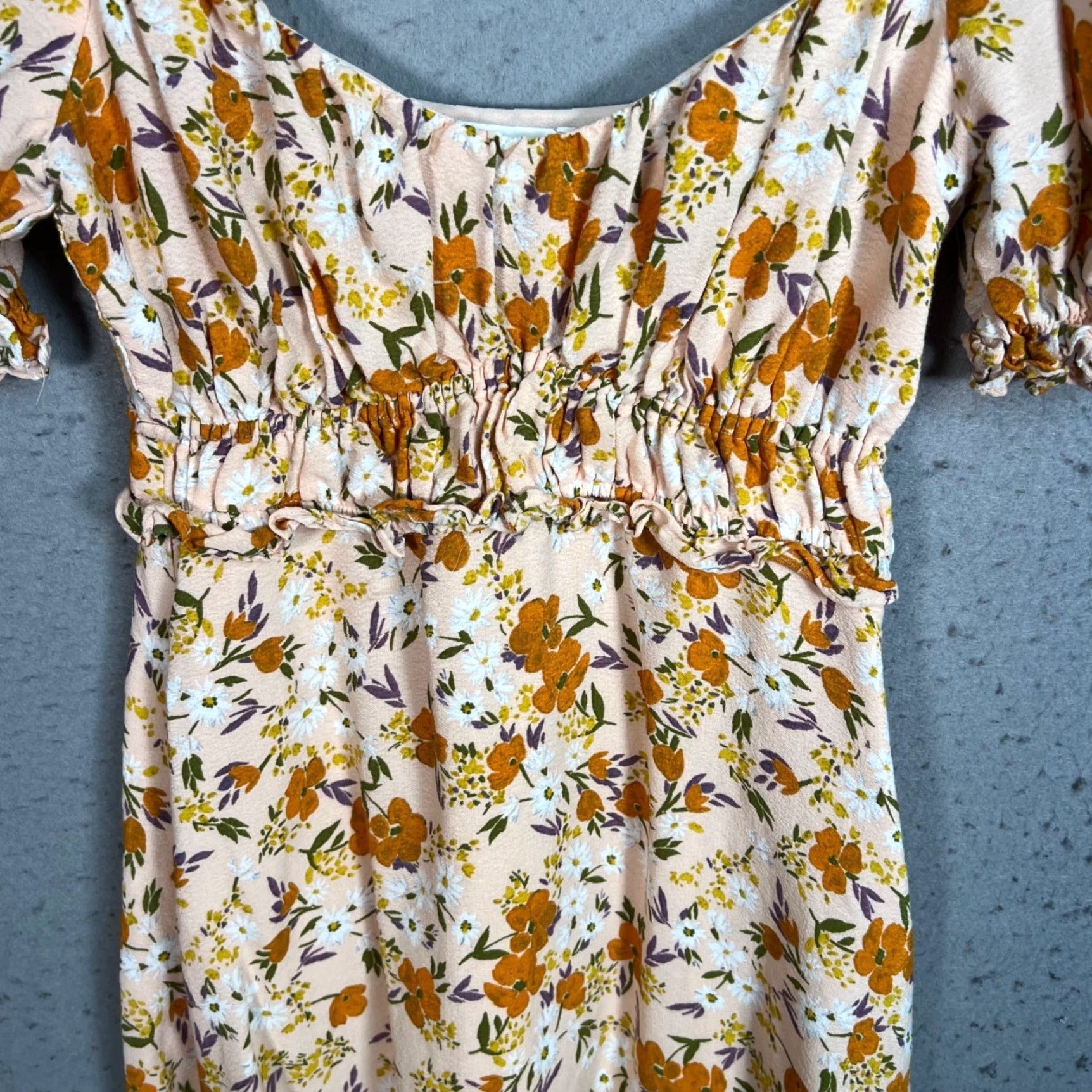 ASTR The Label VINTAGE ASTR Dress Women Short Sleeve Floral Cream Orange Mini S Small Womens Size S / US 4 / IT 40 - 5 Thumbnail