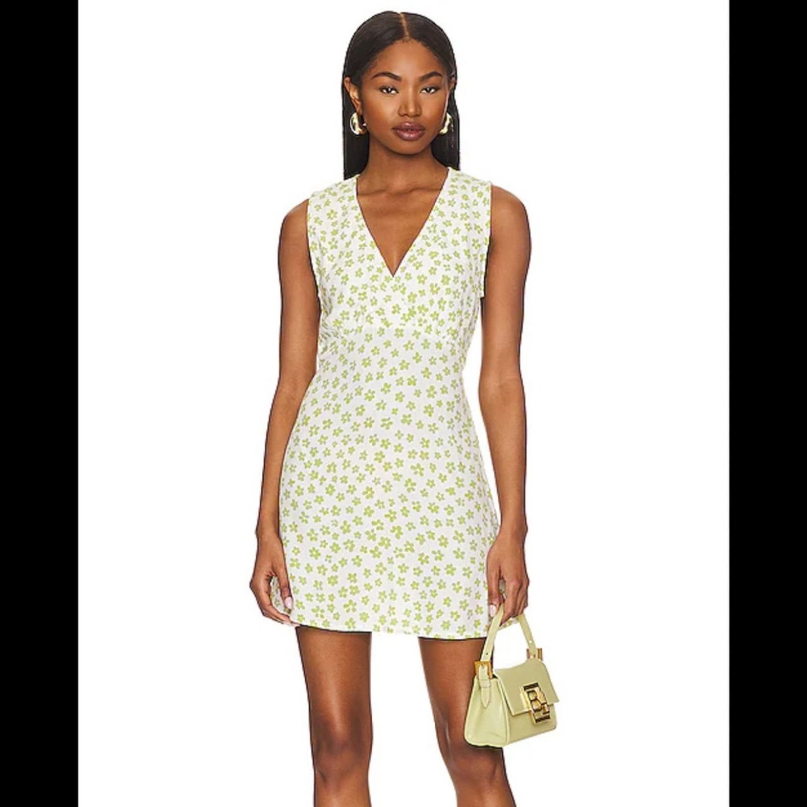 FAITHFULL Faithfull the Brand Penne Mini Dress - Size 4 - White/Green Size S / US 4 / IT 40 - 1 Thumbnail