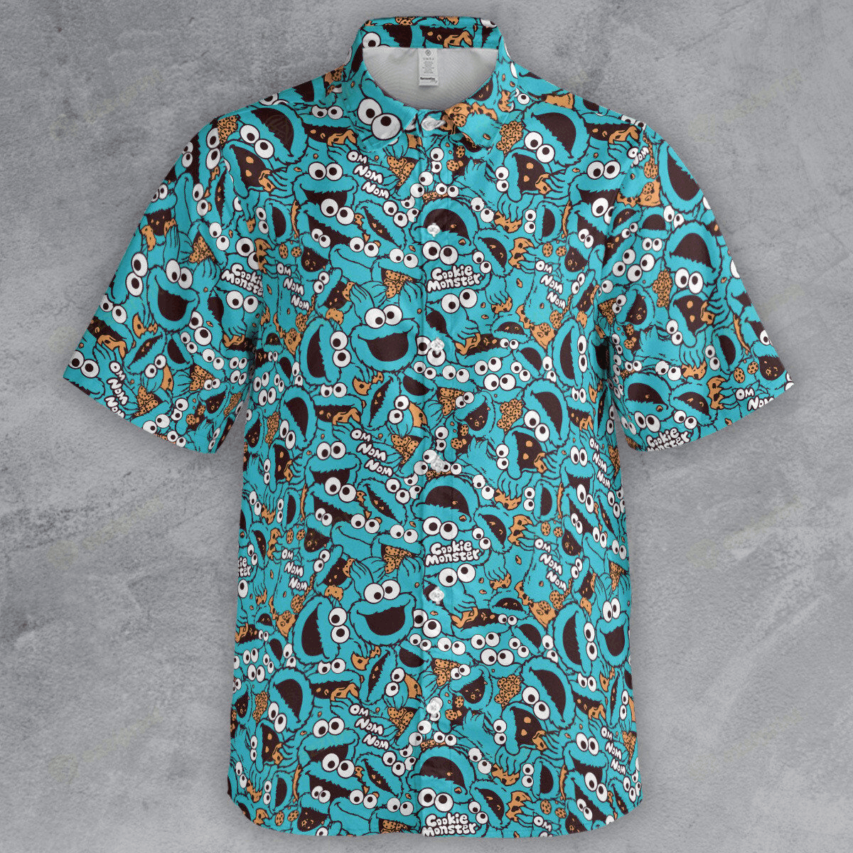 The Unbranded Brand Cookie Monster Om Nom Nom Nom Button Down Shirt Size US M / EU 48-50 / 2 - 2 Thumbnail