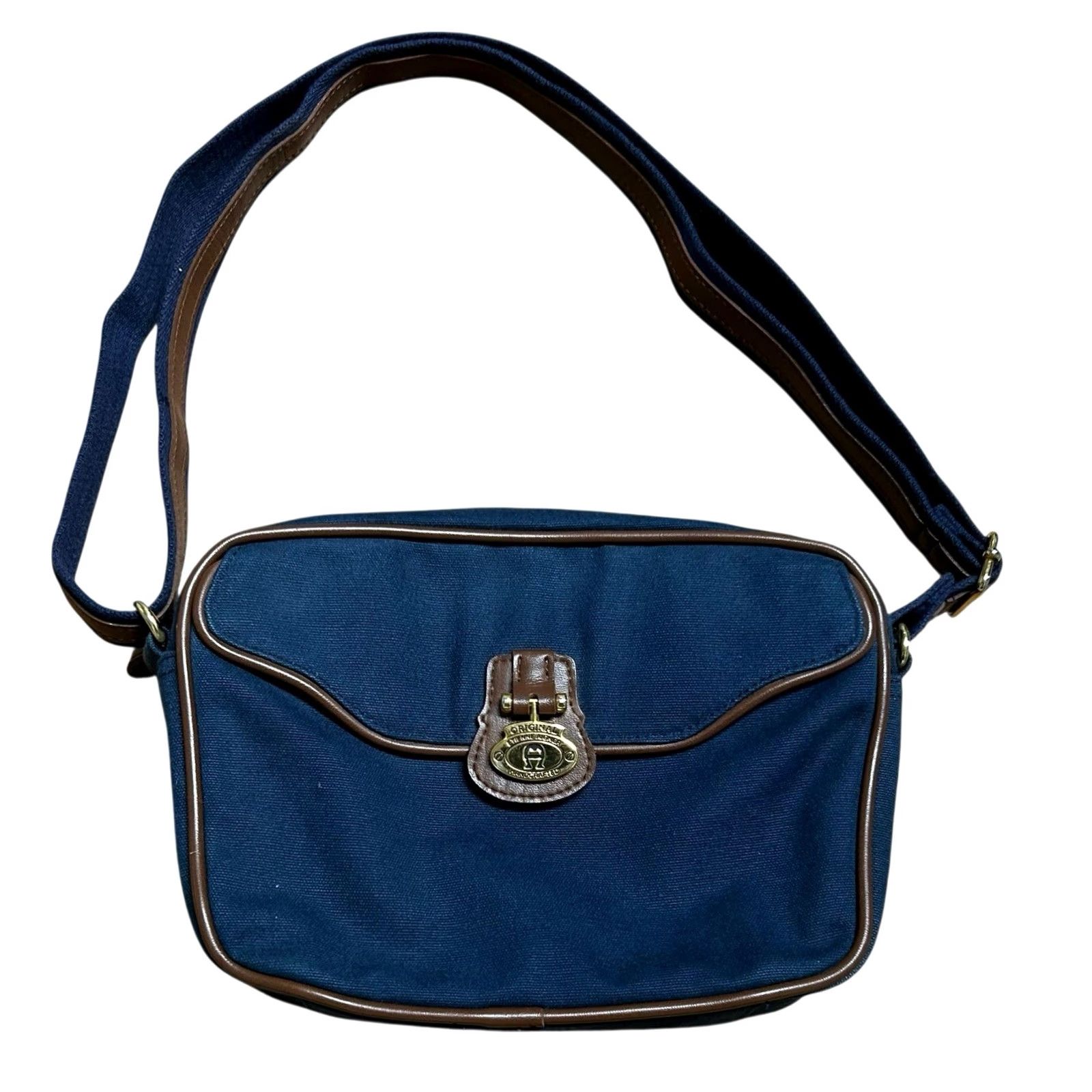 Etienne Aigner Etienne Aigner Vintage Navy Blue Canvas Crossbody Purse Shoulder Bag Women’s Women’s Crossbody Bag Navy Blue Canvas Size ONE SIZE - 6 Thumbnail