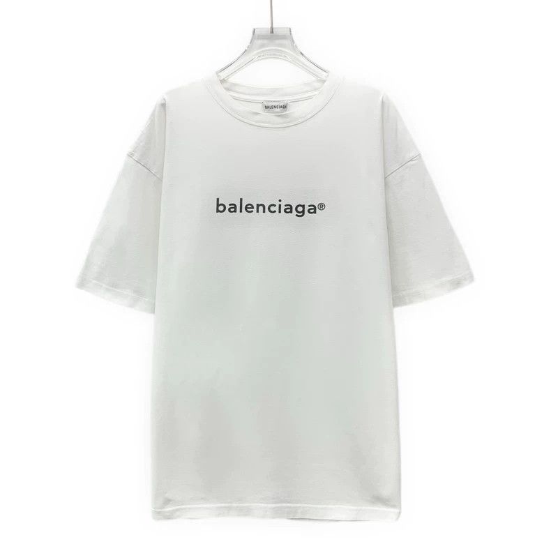 Balenciaga White logo monogrammed cotton crewneck short-sl