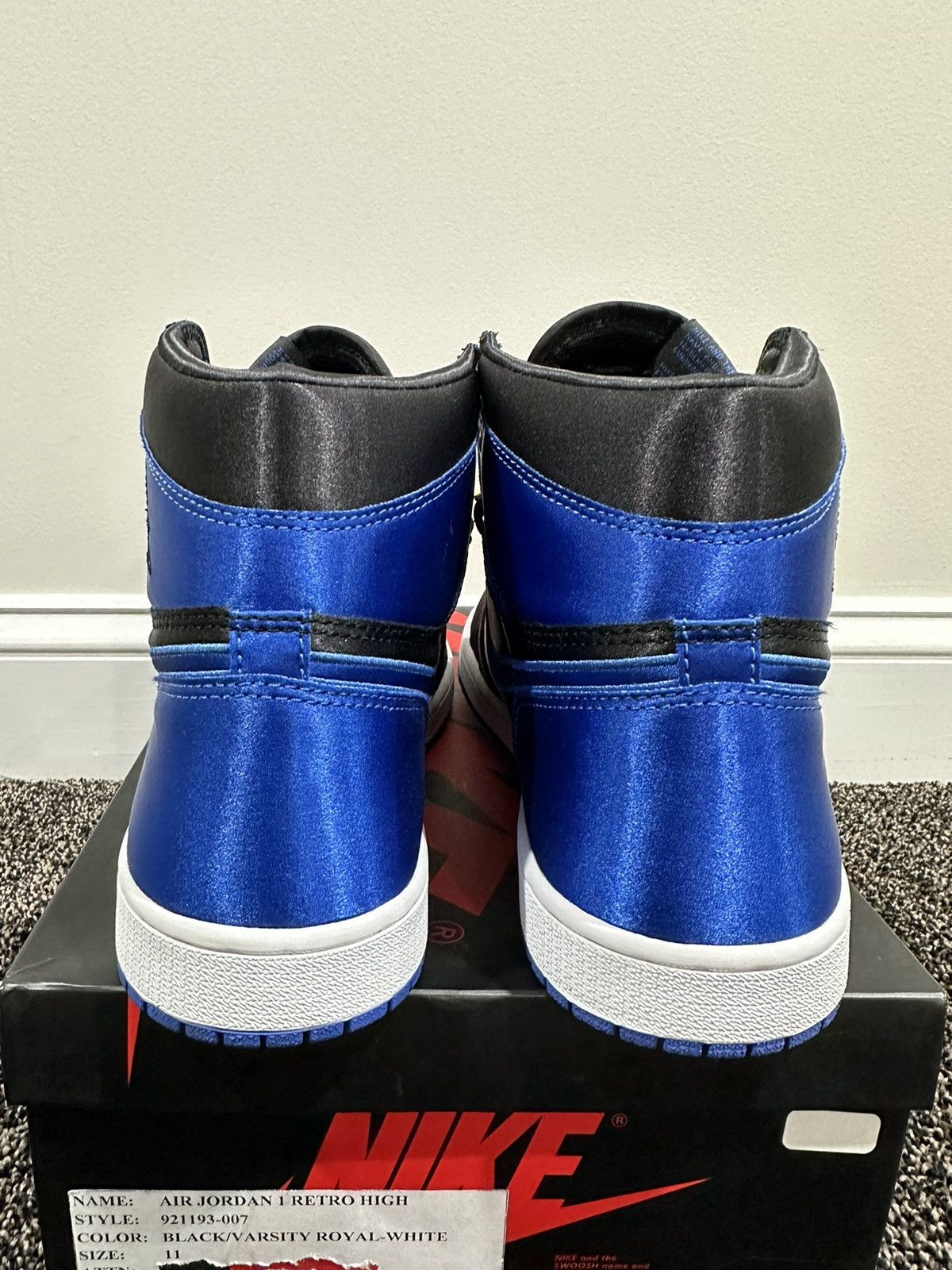 Jordan Brand Air Jordan 1 Retro High EP Satin Royal Promo Sample Sneakers Size US 11 / EU 44 - 6 Thumbnail