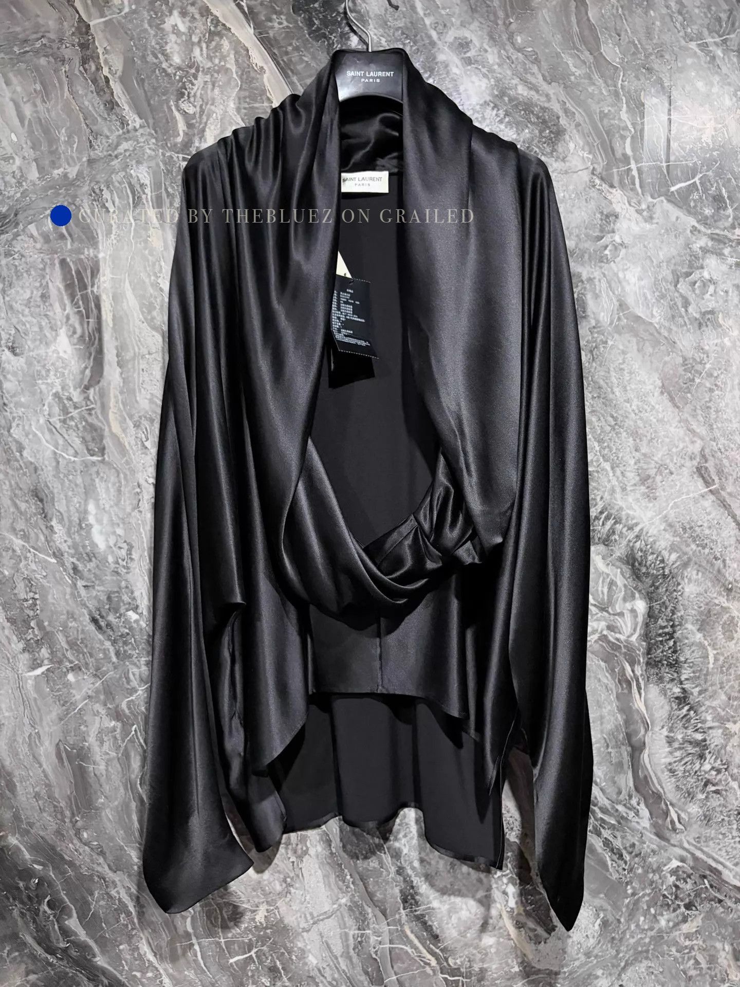 Saint Laurent Paris Draped Satin Button-Up Shirt in Black Size US XXL / EU 58 / 5 - 1 Thumbnail