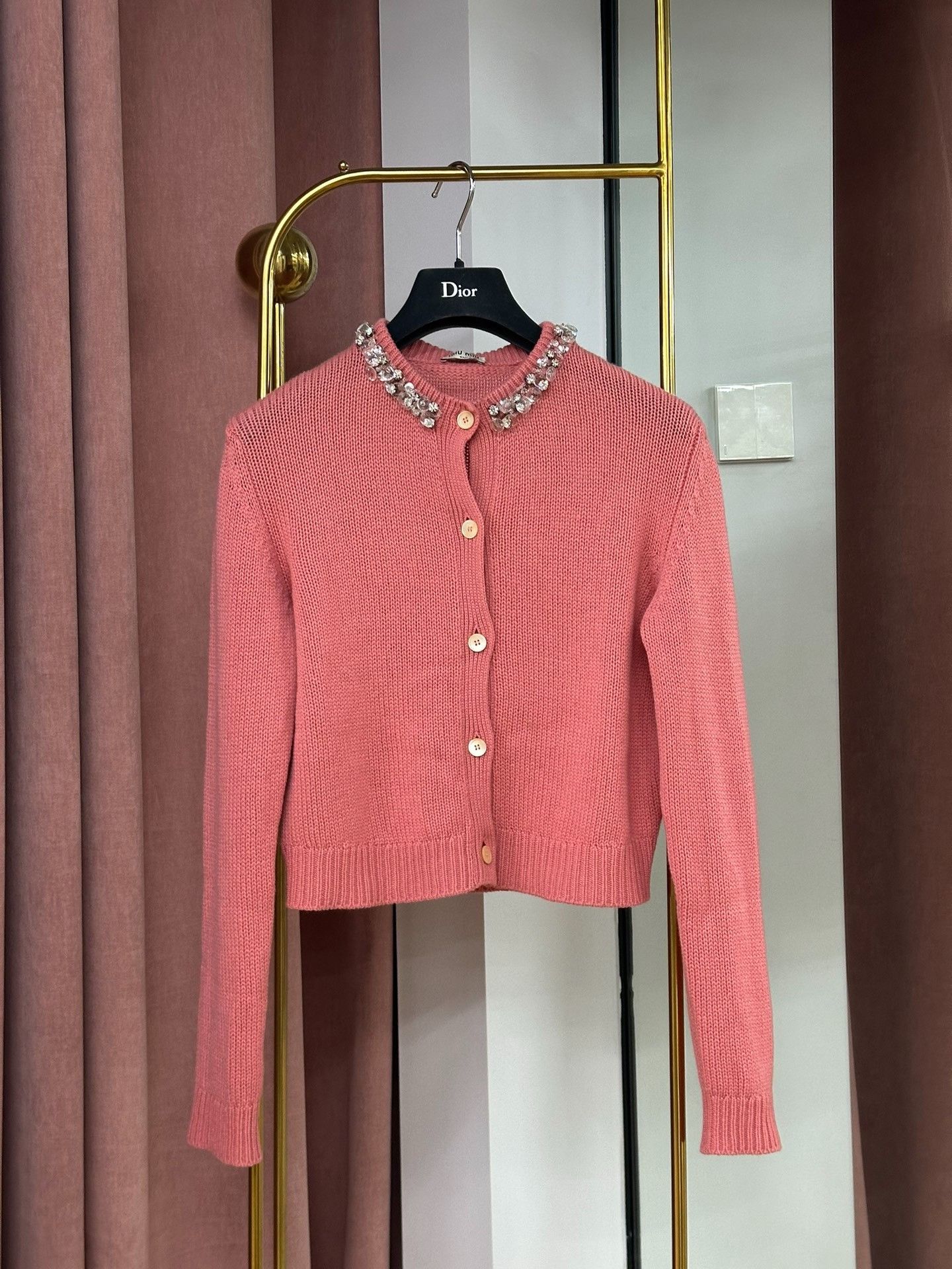 Miu Miu Miu Miu Pink Cashmere Diamond Long-Sleeve Top Size S / US 4 / IT 40 - 1 Thumbnail