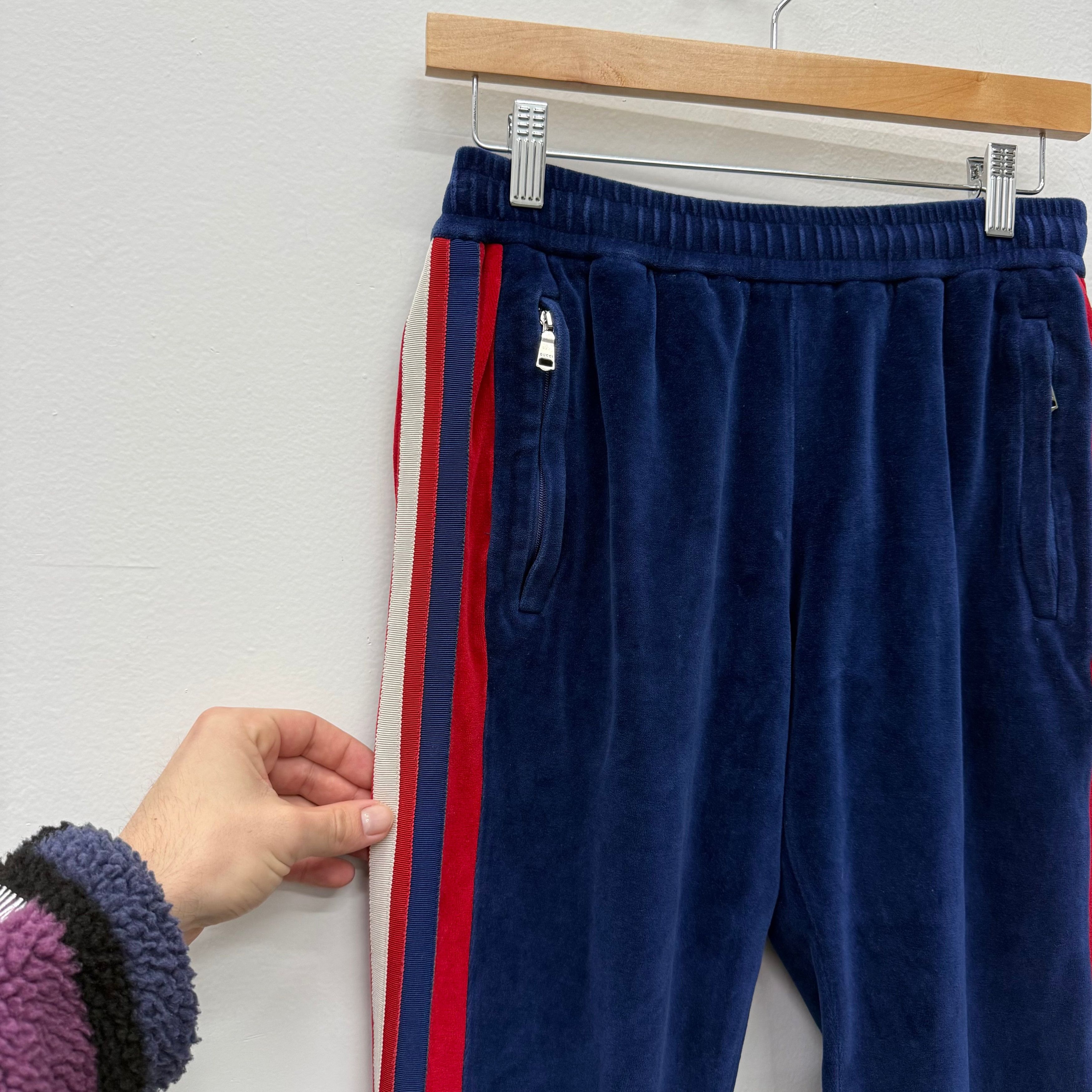 Gucci Gucci Blue/Red Stripe Velvet Track Sweatpants - Size S Size US 30 / EU 46 - 3 Thumbnail