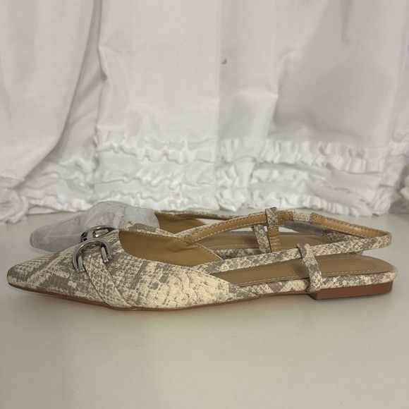 Other JustFab Beige Snake Print Slingback Flats Size US 7.5 / IT 37.5 - 6 Thumbnail