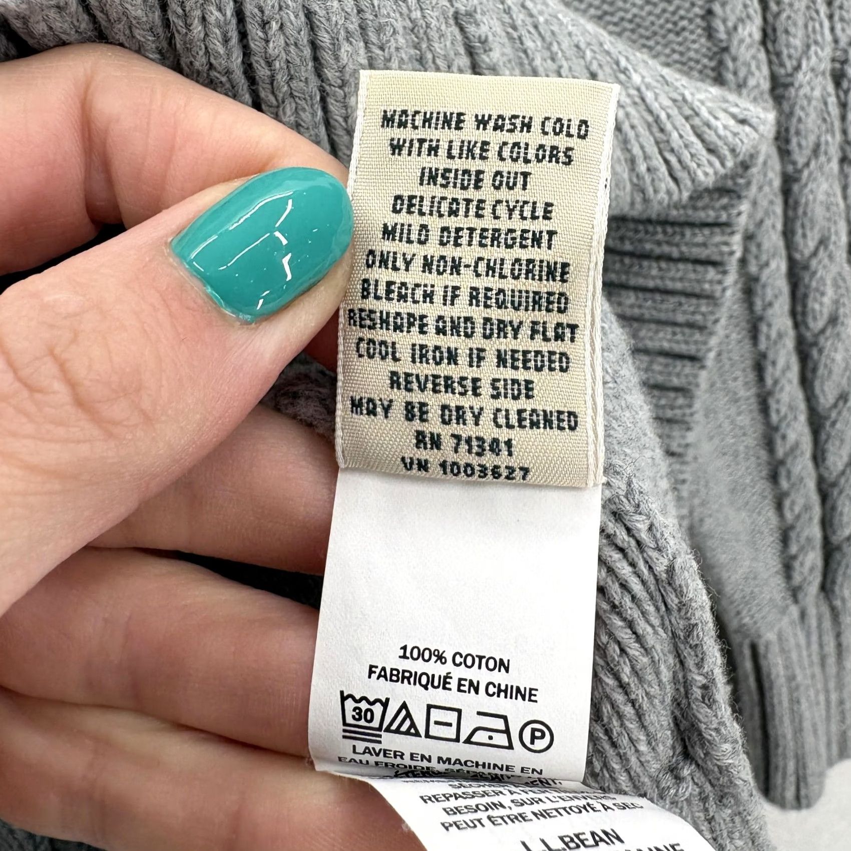 Vintage L.L.Bean Cardigan Sweater Womens Large Gray 100% Cotton Cable-Knit Full Zip Mock Neck Winter Size L / US 10 / IT 46 - 6 Thumbnail