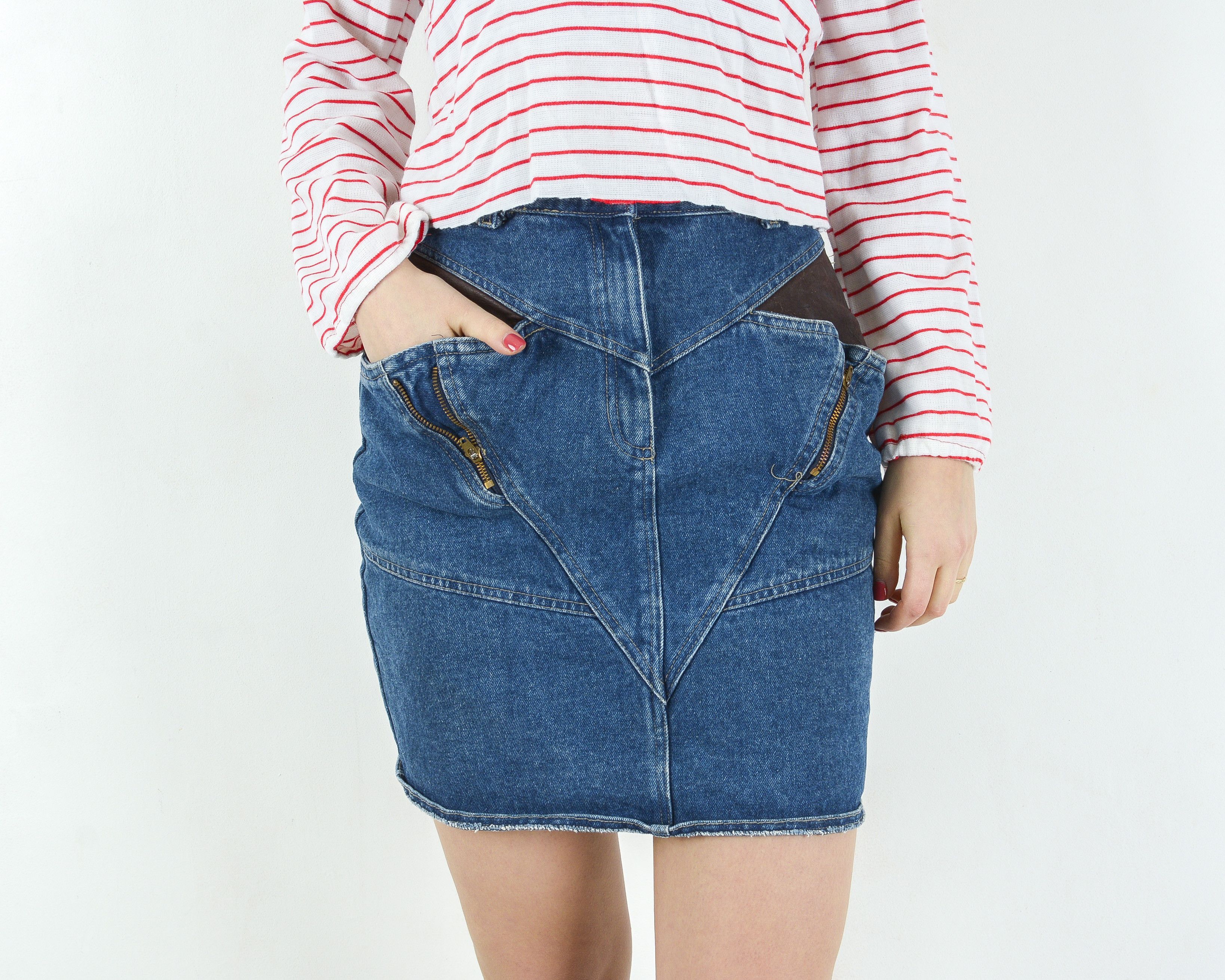 Other × Vintage A&A Short Denim Skirt Mini Skirt High Waisted Pencil Jean Size 27" / US 4 / IT 40 - 1 Thumbnail