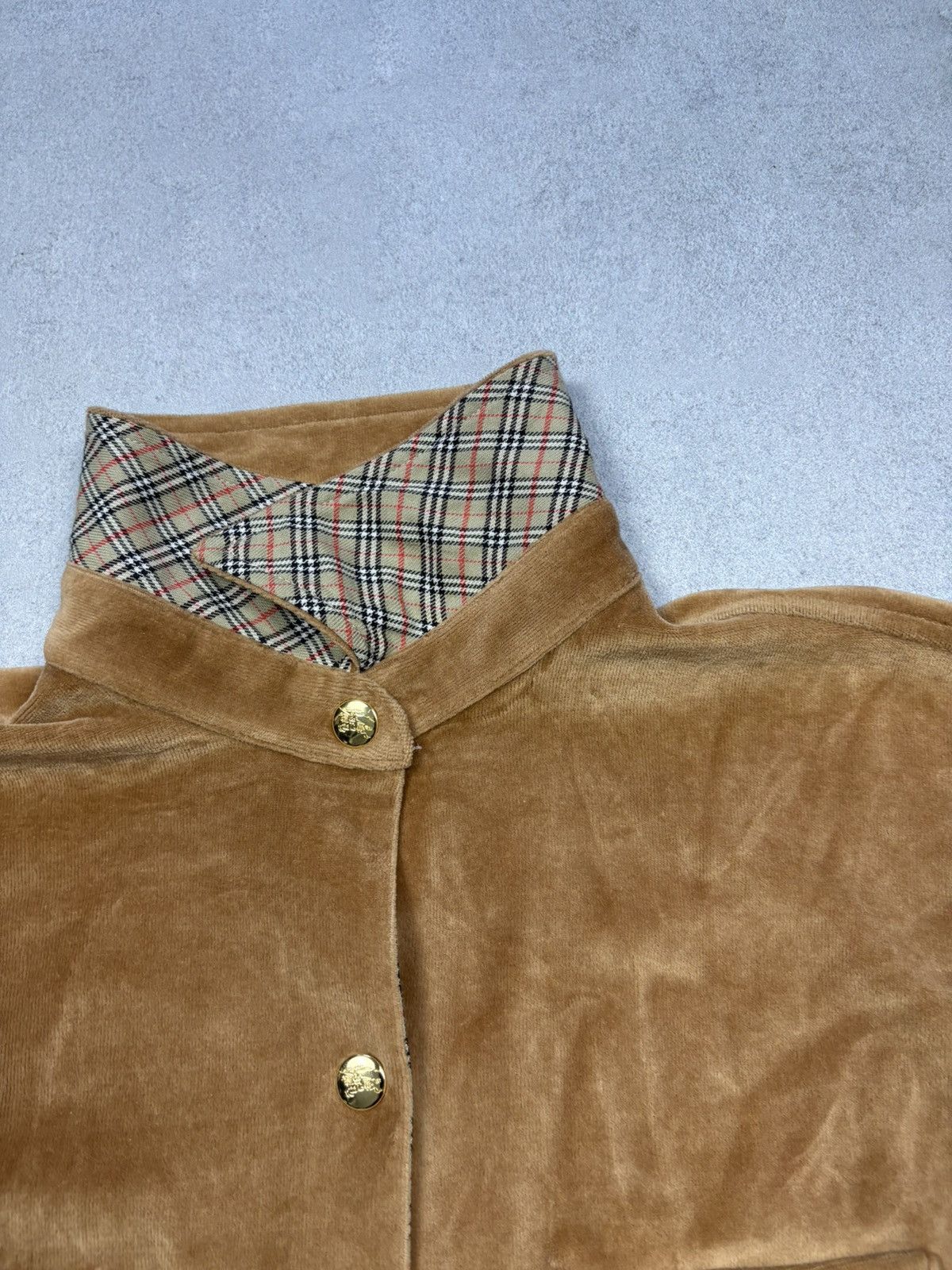 Burberry Vintage 90s Burberrys Spain Velour Quilted Overshirt Jacket Size L / US 10 / IT 46 - 18 Thumbnail