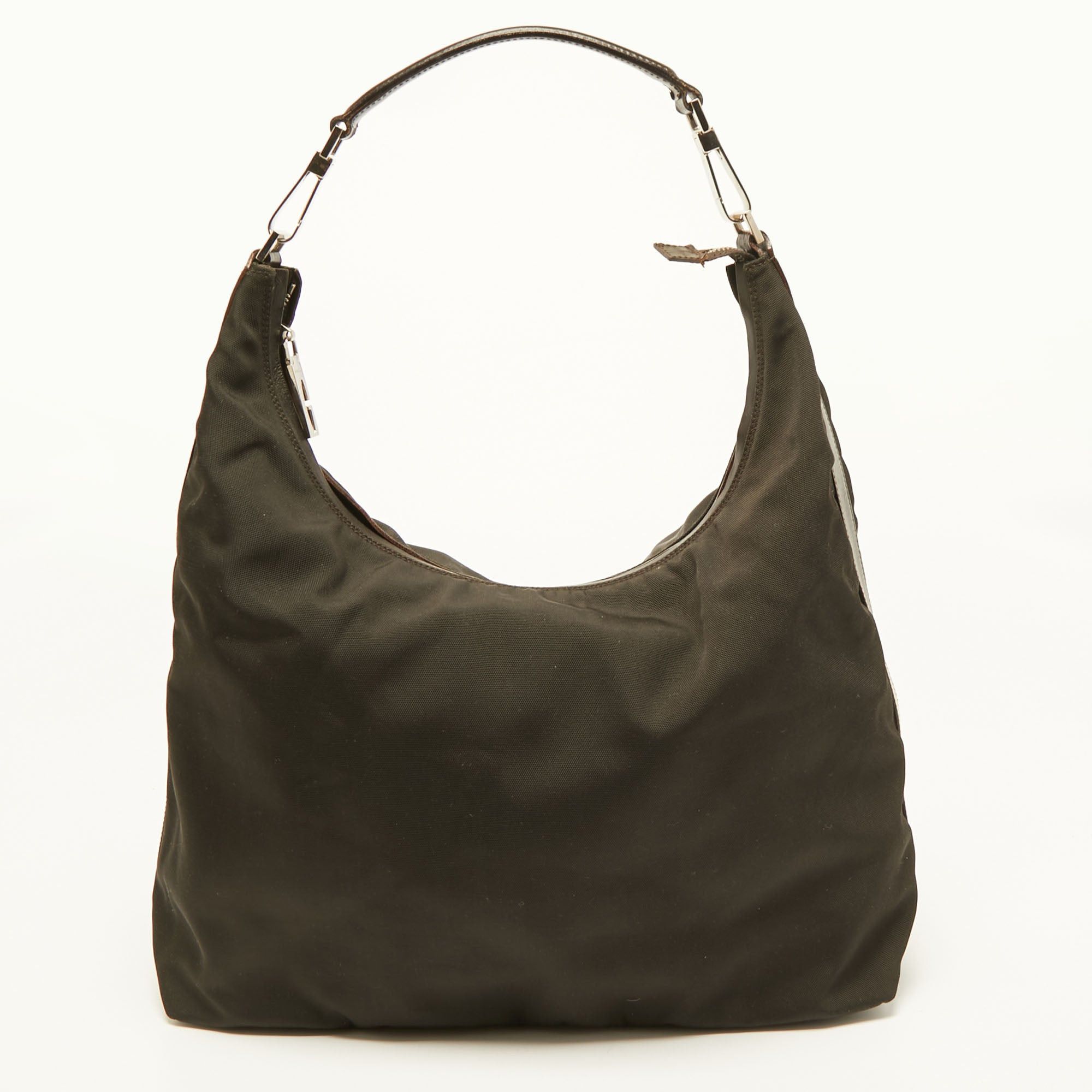 image of Gucci Dark Brown Nylon And Leather Hobo in Black, Women's