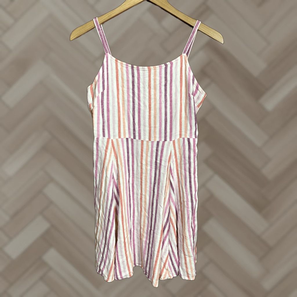 Gap GAP Sundress Womens S Pink Striped Linen Blend Back Button Strap Size S / US 4 / IT 40 - 1 Thumbnail