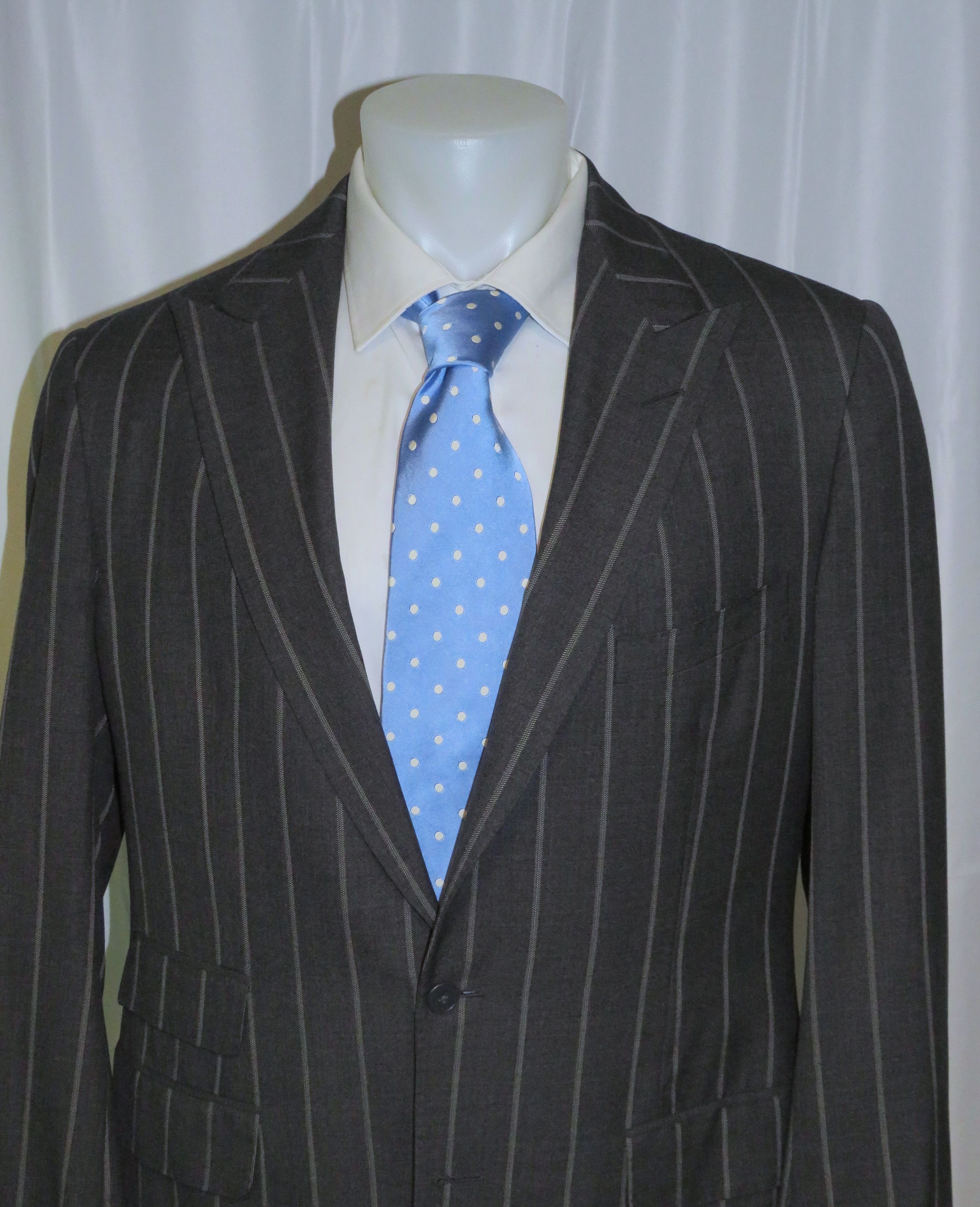 Alan Flusser × Martin Greenfield Bespoke Charcoal Gray Broadstripe Two Button Suit 40L Size 40L - 4 Thumbnail
