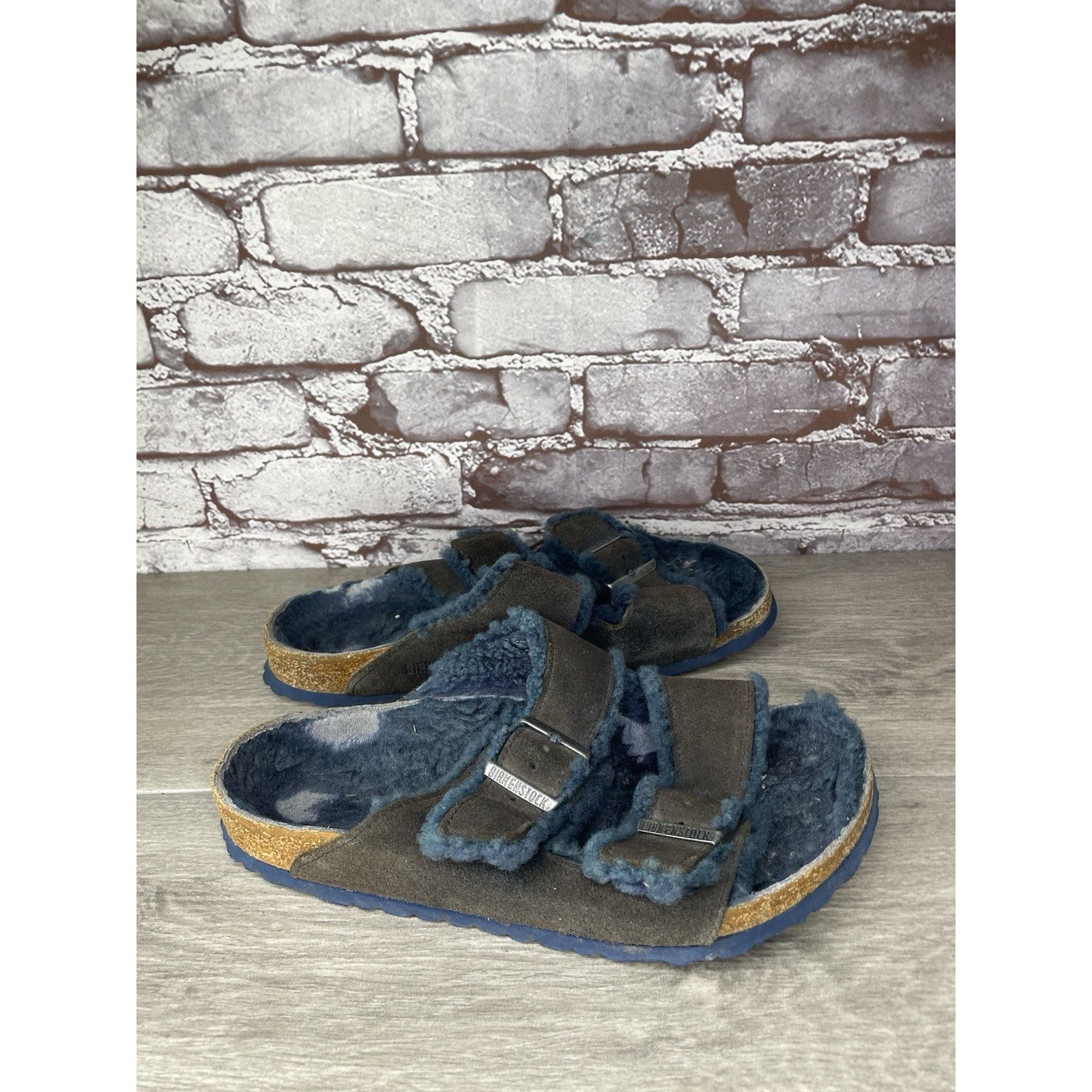 Birkenstock Birkenstock Arizona Fur Midnight Navy Strap Slides Sandals W Size US 10 / IT 40 - 18 Thumbnail