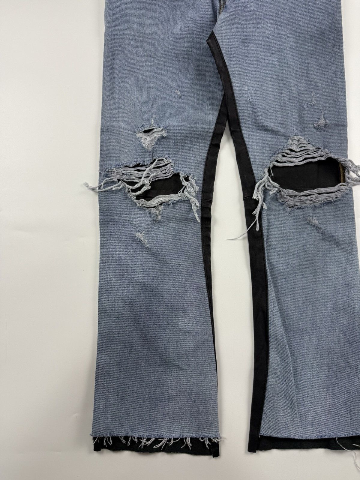 Amiri Amiri Leather & Denim Cropped Flare Jeans Size US 27 - 4 Thumbnail