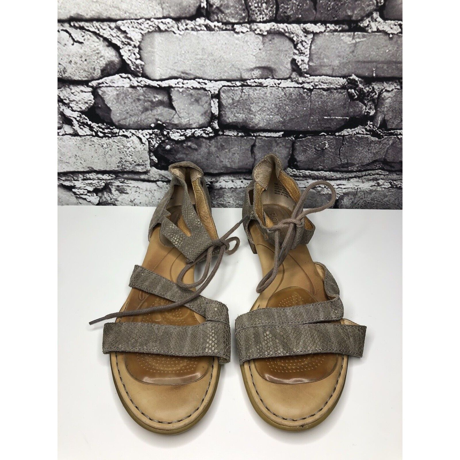 Born Born Gray Leather Ankle Snake Print Leather Lace Flats Sanda Size US 8.5 / IT 38.5 - 9 Thumbnail