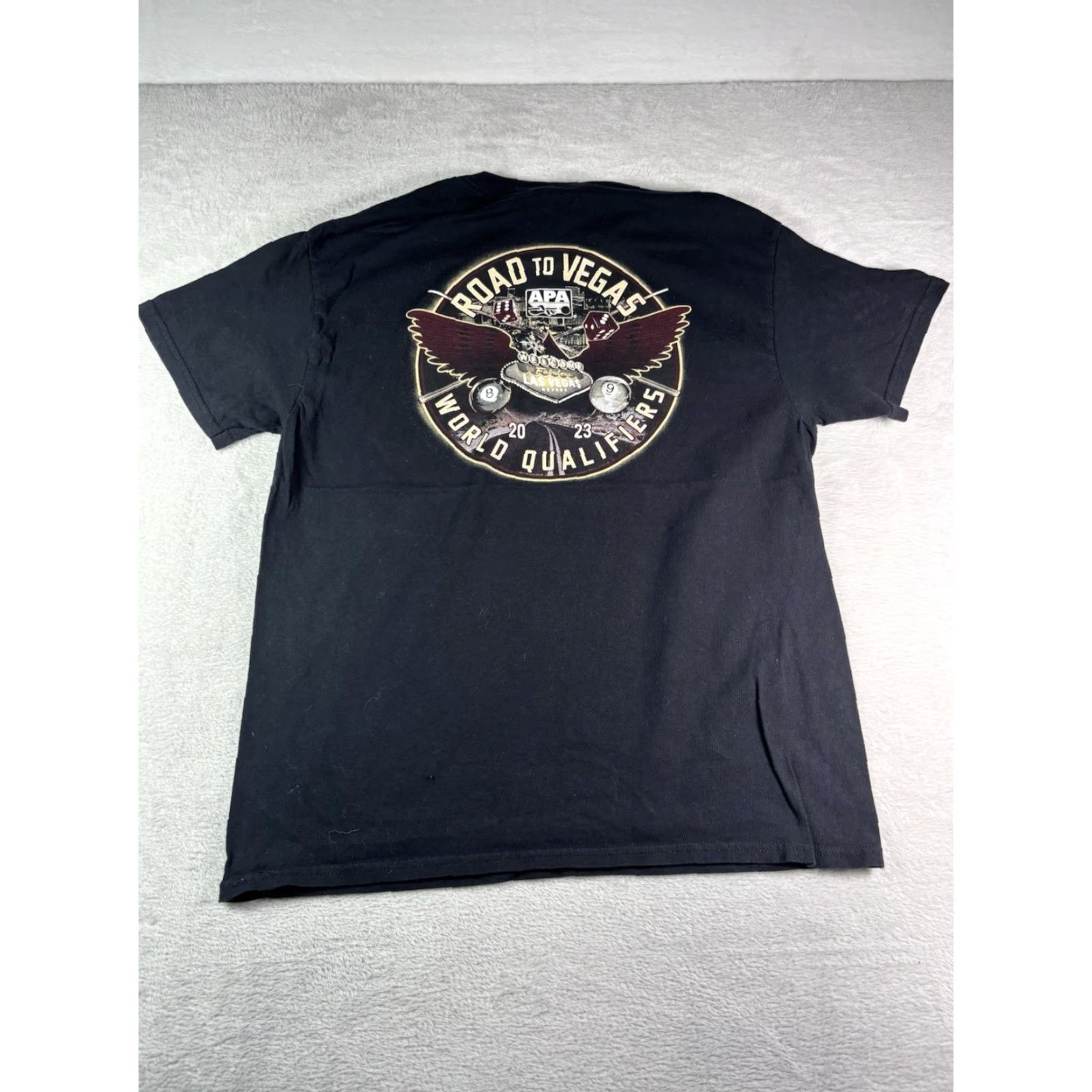 Gildan Gildan Men's T-Shirt Regular L Black "APA 2023 World Qualifiers Las Vegas Pool" T-Shirt Shirt Mens Black Cotton Short Sleeve Crew Neck USA 2020s Size US L / EU 52-54 / 3 - 2 Thumbnail