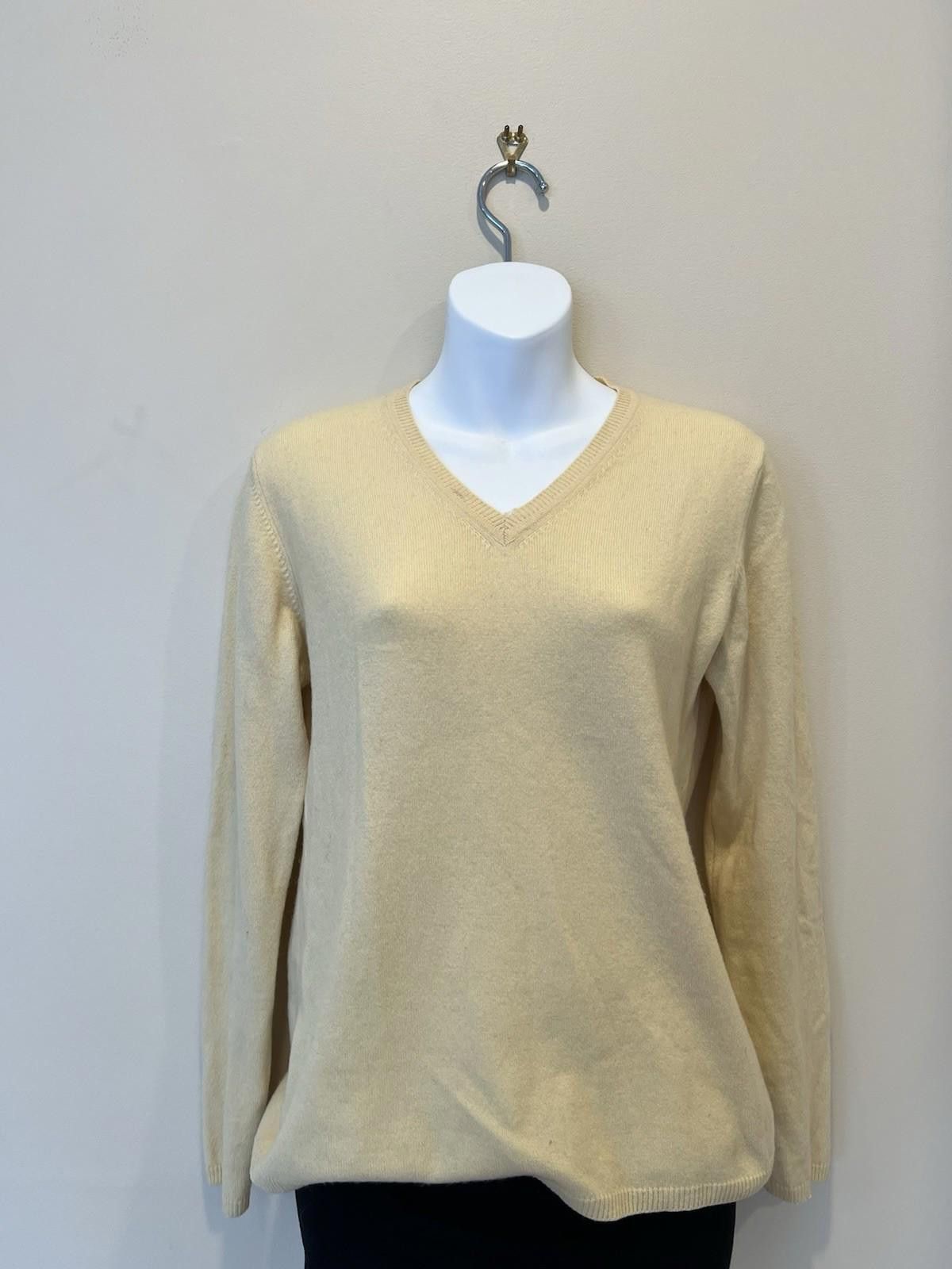 Other Glenshiel 100% Cashmere V-Neck Sweater Cream Yellow M Luxury Size M / US 6-8 / IT 42-44 - 1 Thumbnail