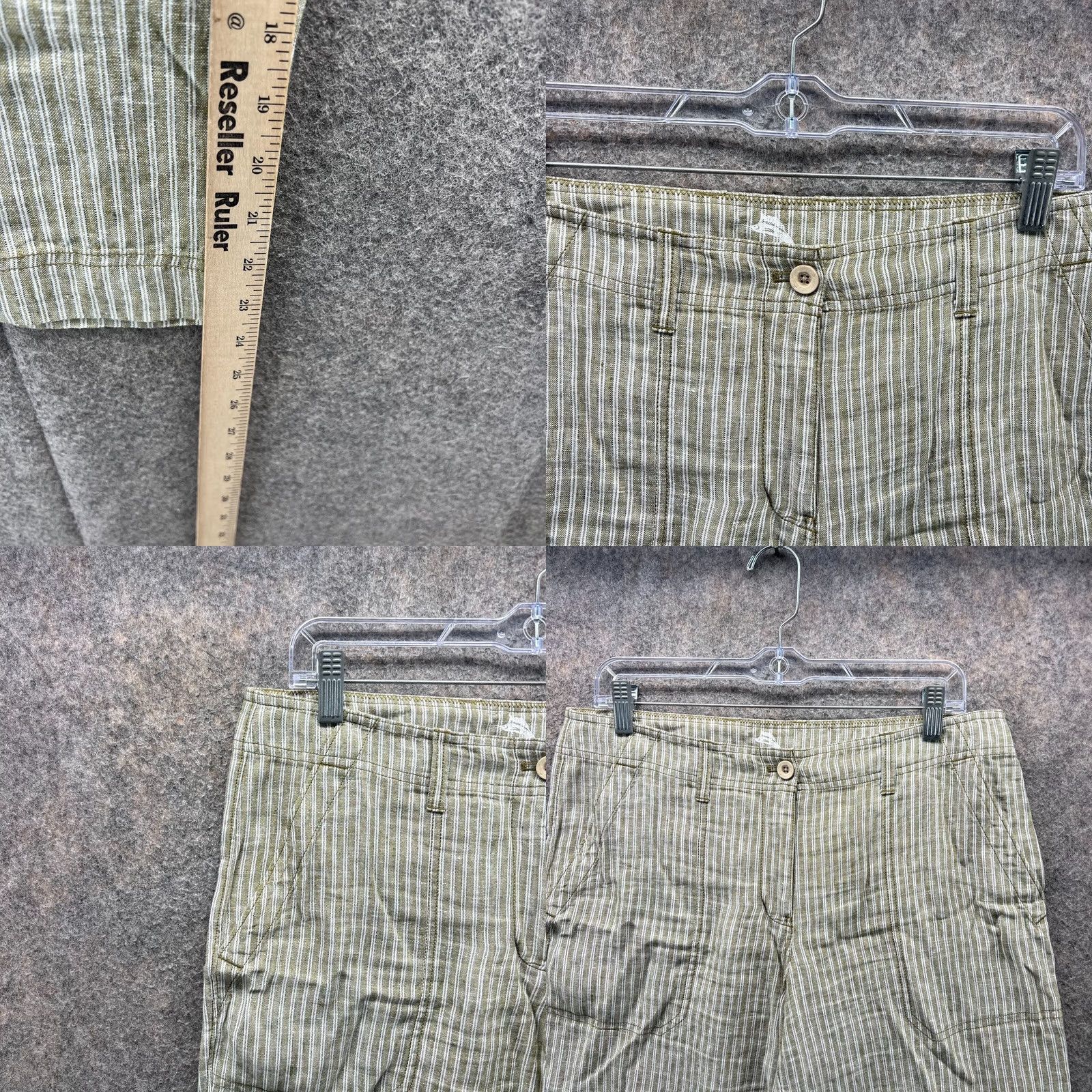 Tommy Bahama Tommy Bahama Women Pants Stripe 8-in Green Flat Linen Dress Size 30" / US 8 / IT 44 - 8 Thumbnail