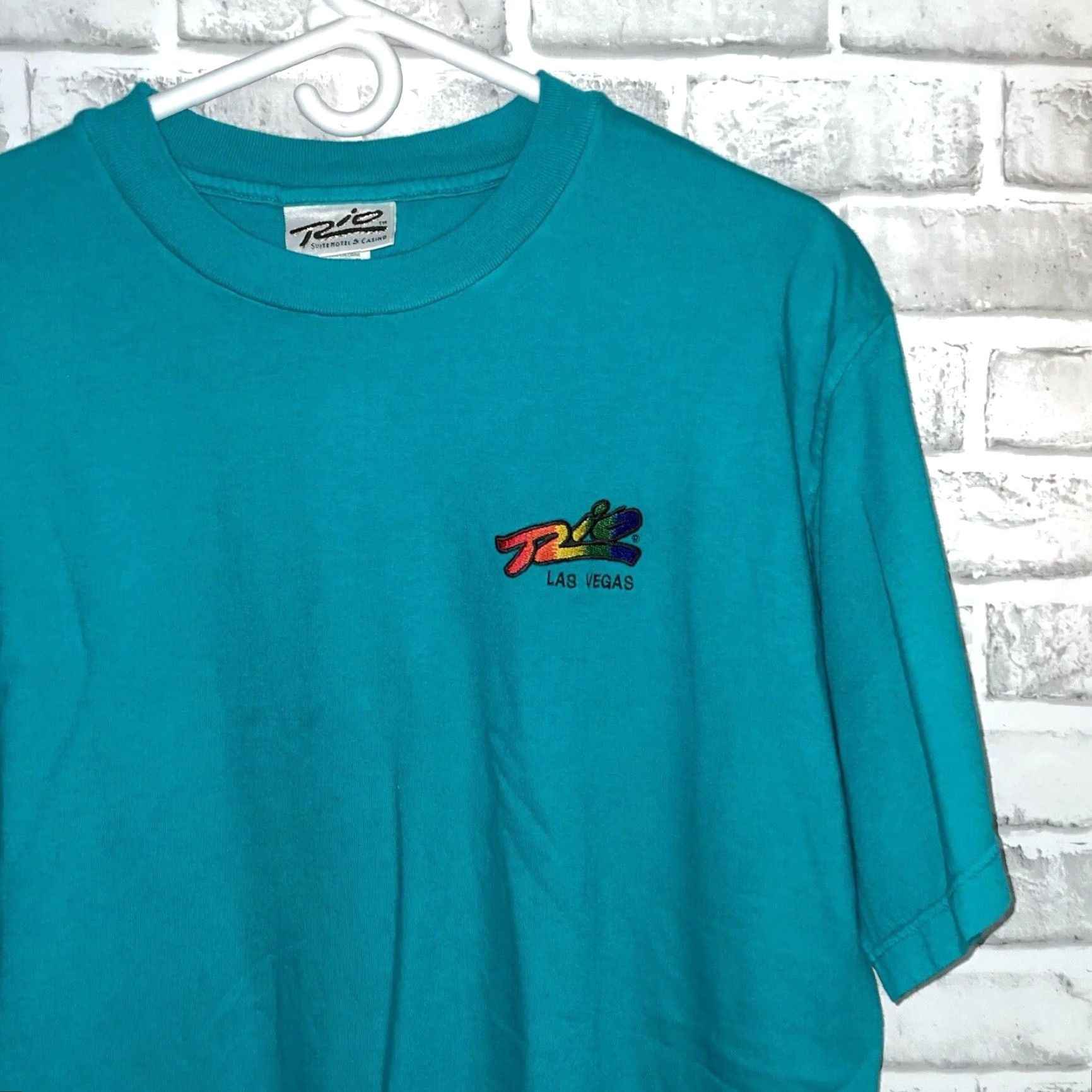Vintage VINTAGE Rio Casino T-Shirt Mens Large Blue USA Vegas Landmarks Size 42R - 2 Thumbnail