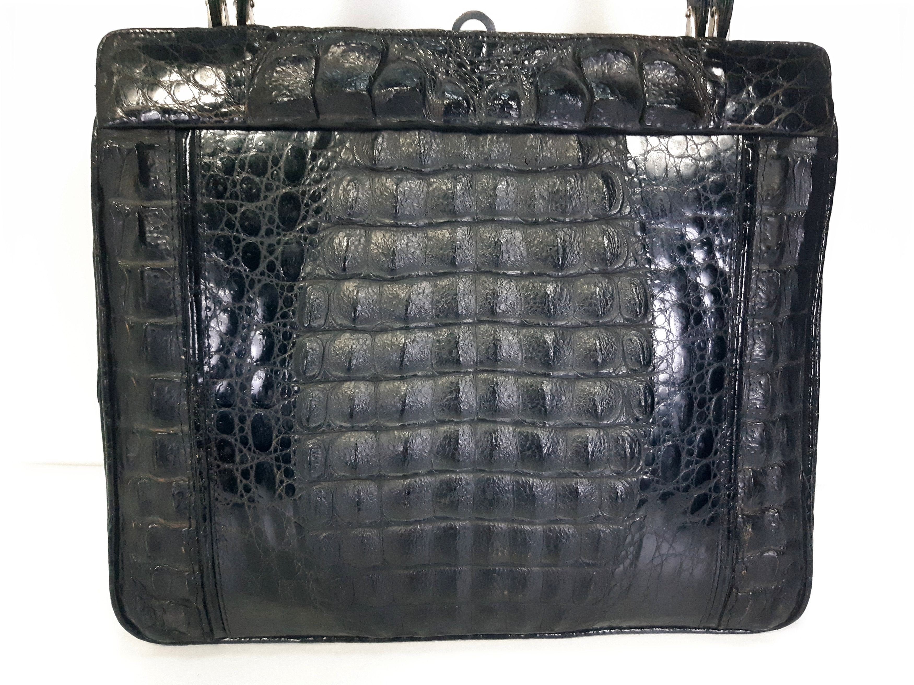 Other Vintage Genuine Hornback Crocodile Handbag Glossy Black Size ONE SIZE - 10 Thumbnail