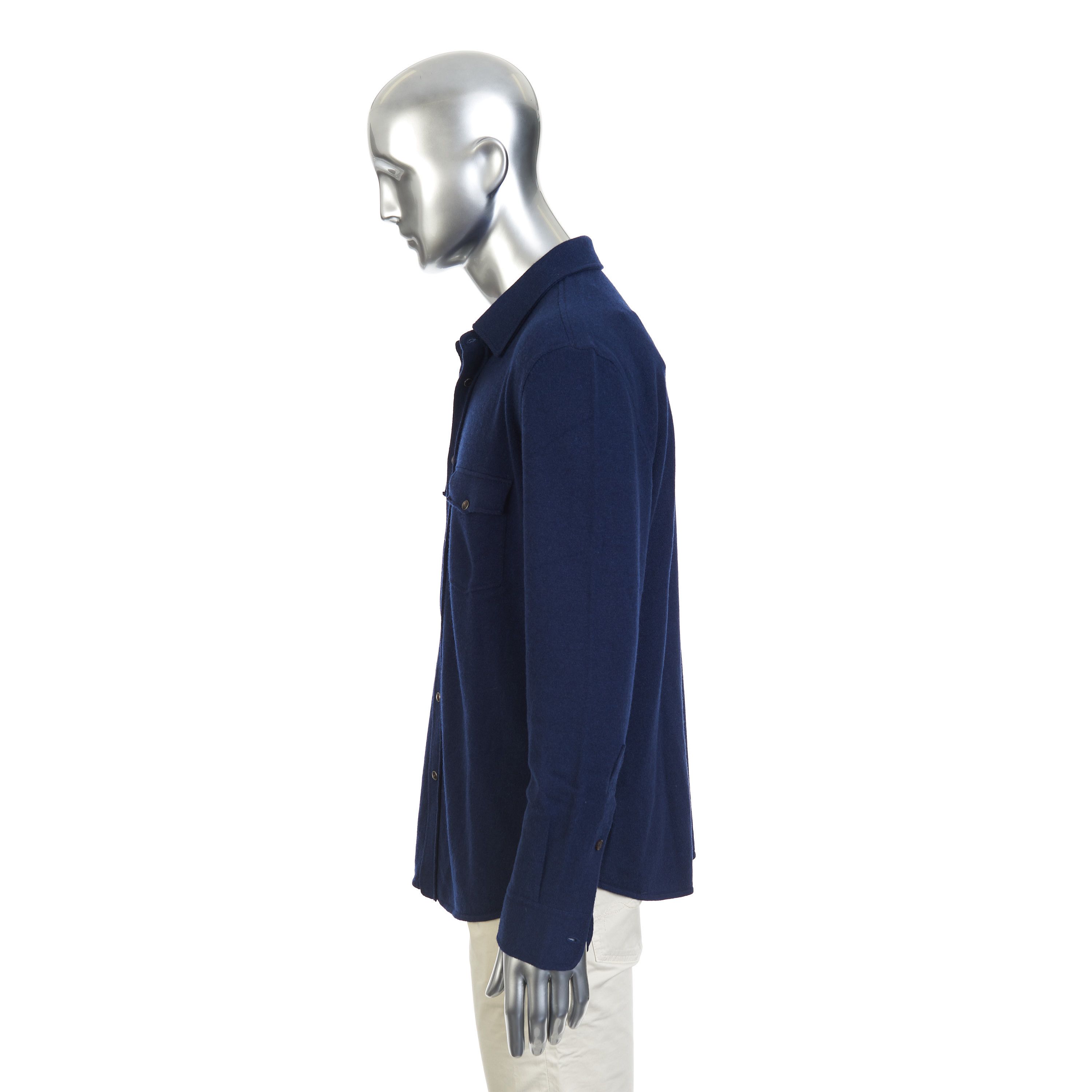 Brunello Cucinelli Overshirt In Marine Blue Cashmere, Wool & Silk Blend Size US XL / EU 56 / 4 - 4 Thumbnail