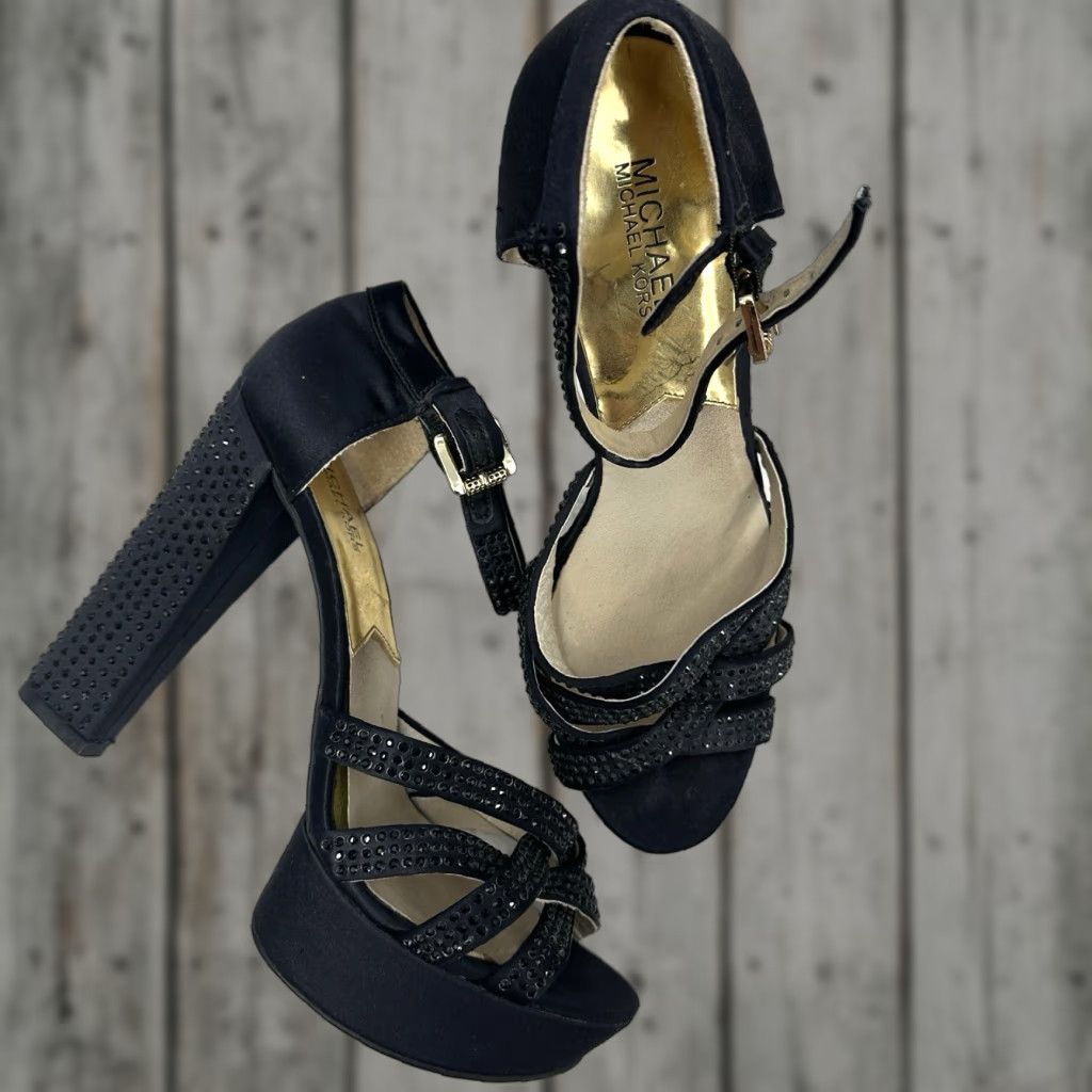Michael Kors Michael Kors Womens Heels Open Toe Platform 10 Black Rhinestone 90s Going Out Party Size US 10 / IT 40 - 1 Thumbnail