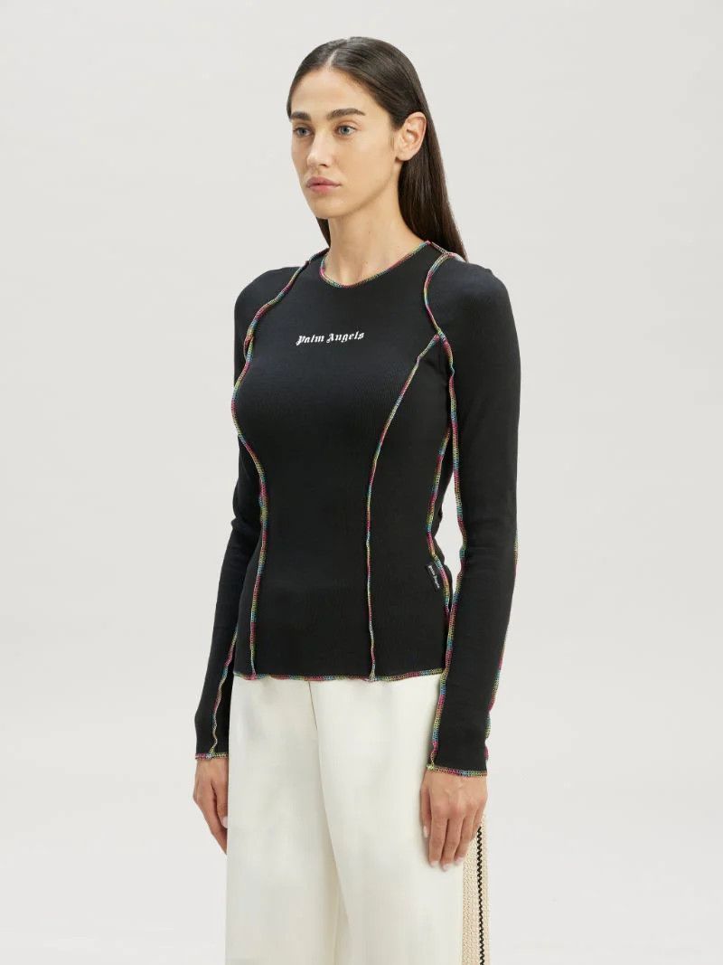 Palm Angels o1mle0924 Rainbow Stitching Fit Tee in Black Size XS / US 0-2 / IT 36-38 - 2 Thumbnail