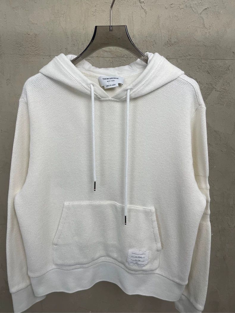 Thom Browne Thom browne Milk-white four-striped waffle hooded hoodie 25 Size US M / EU 48-50 / 2 - 3 Thumbnail