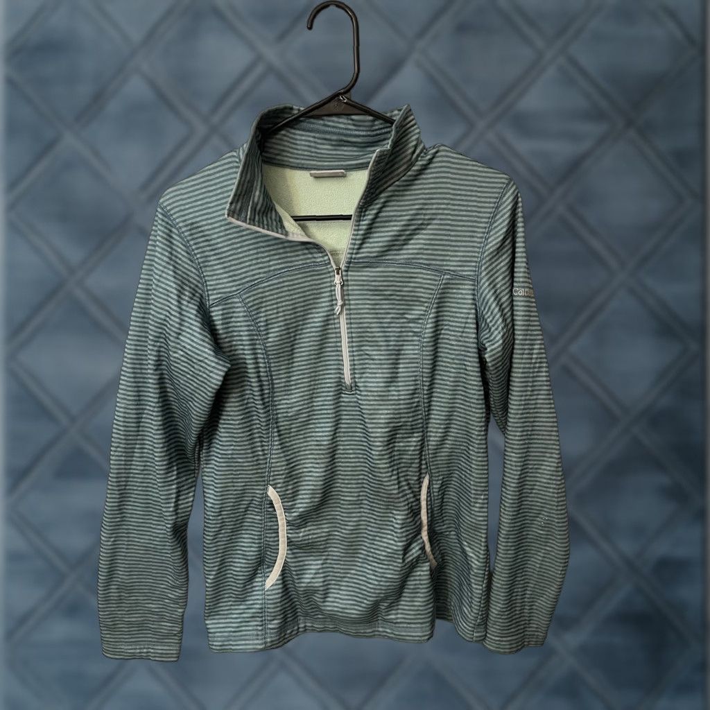 Vintage Columbia Pullover Womens Size M Green Striped 1/4 Zip Fleece Lined Mountain Run Activewear Jacket Size M / US 6-8 / IT 42-44 - 1 Thumbnail