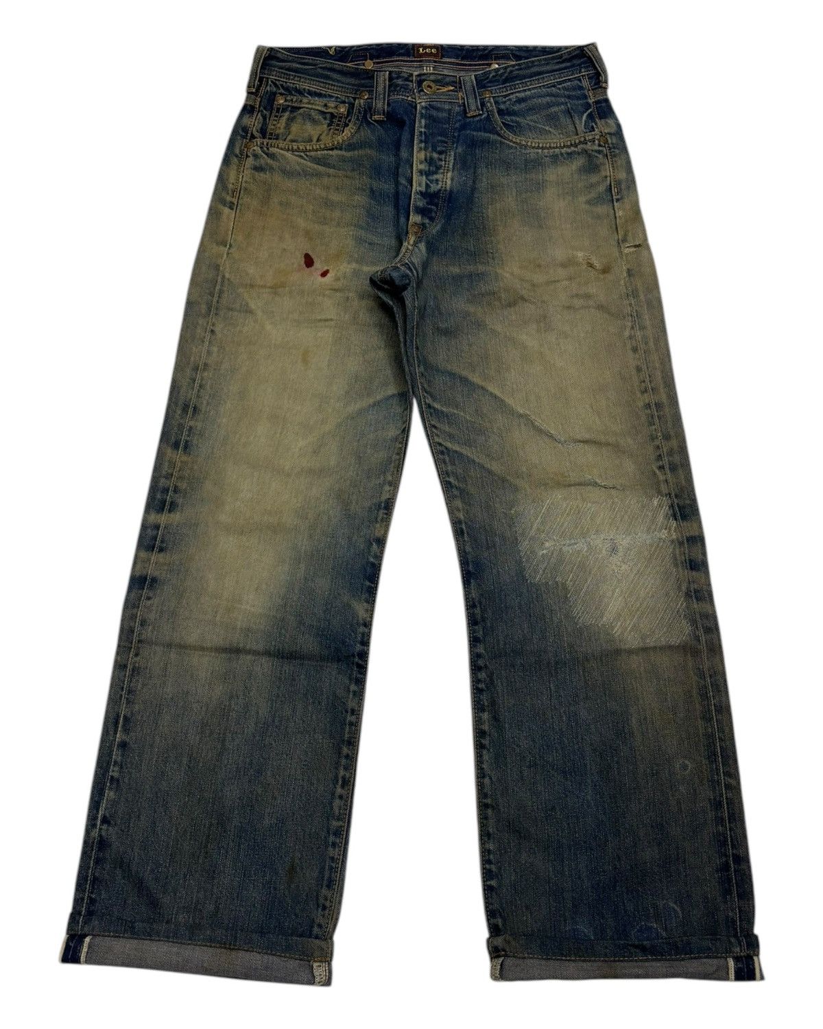 Lee 🔥VINTAGE LEE COWBOY SELVEDGE BUCKLE BACK DISTRESSED DENIM Size US 31 - 1 Thumbnail