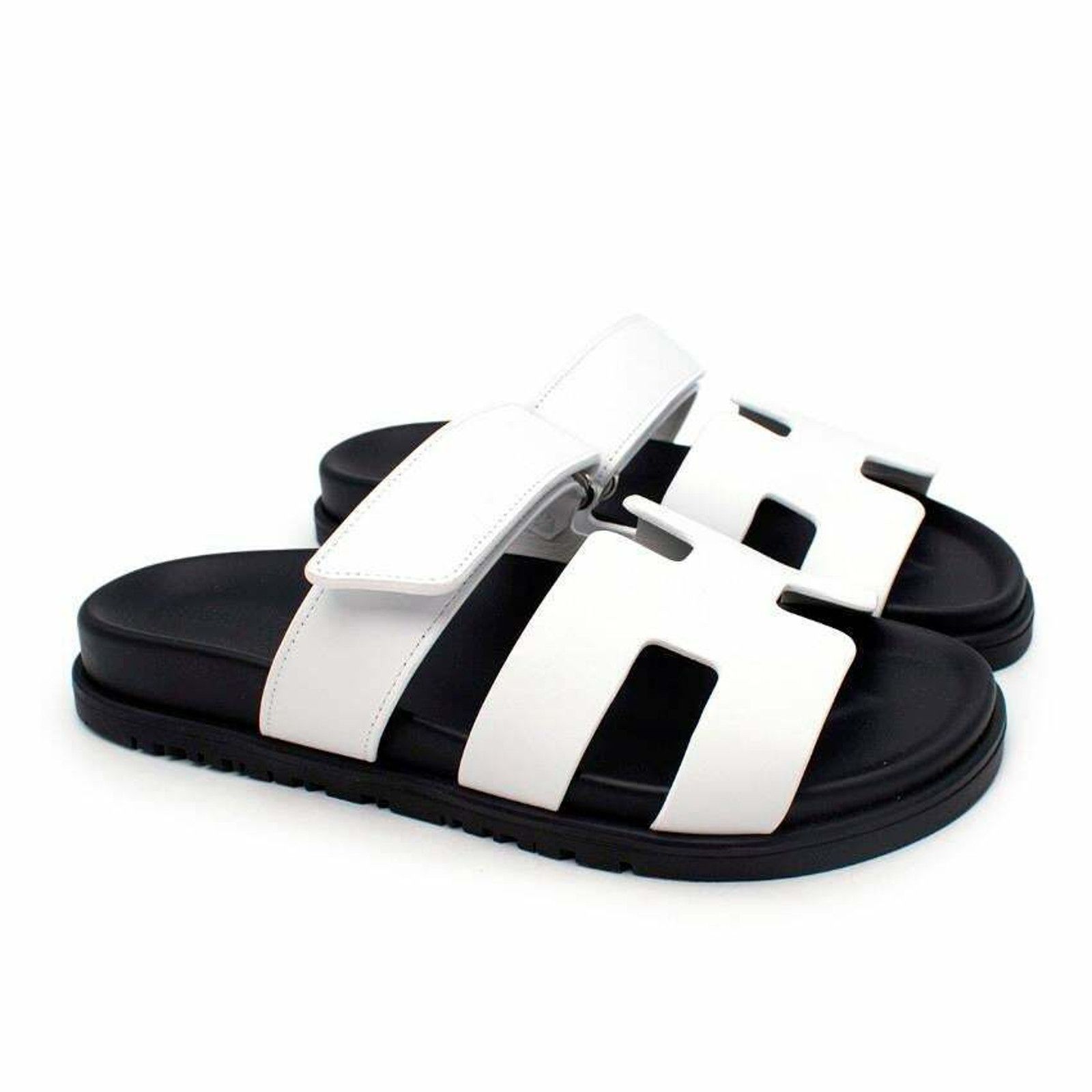 Hermes Hermes Chypre Sandal White Black Calfskin Leather H Logo Size US 7.5 / IT 37.5 - 5 Thumbnail