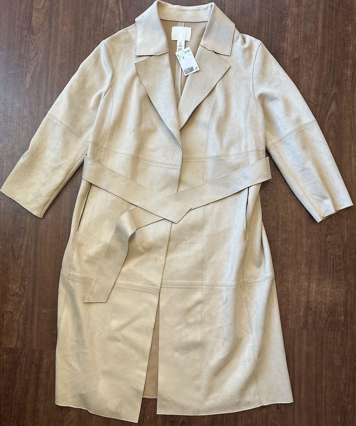 H&M H&M Women’s Faux Suede Coat Long XS Beige Size XS / US 0-2 / IT 36-38 - 1 Thumbnail
