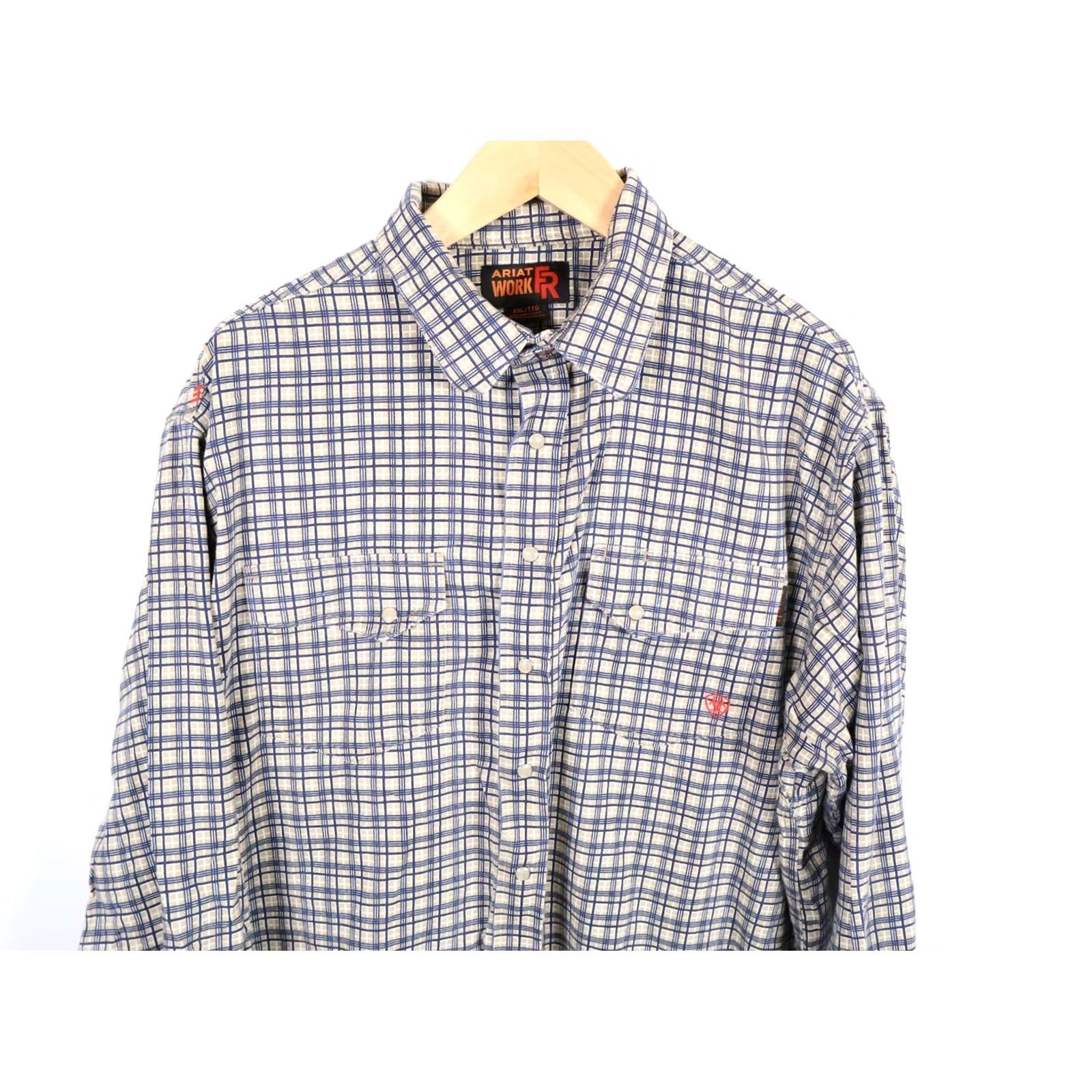 Ariat Ariat Shirt Men's 2XL FR Snap Long Sleeve Plaid Beige Blue Heavyweight Cotton Workwear Size US XXL / EU 58 / 5 - 4 Thumbnail