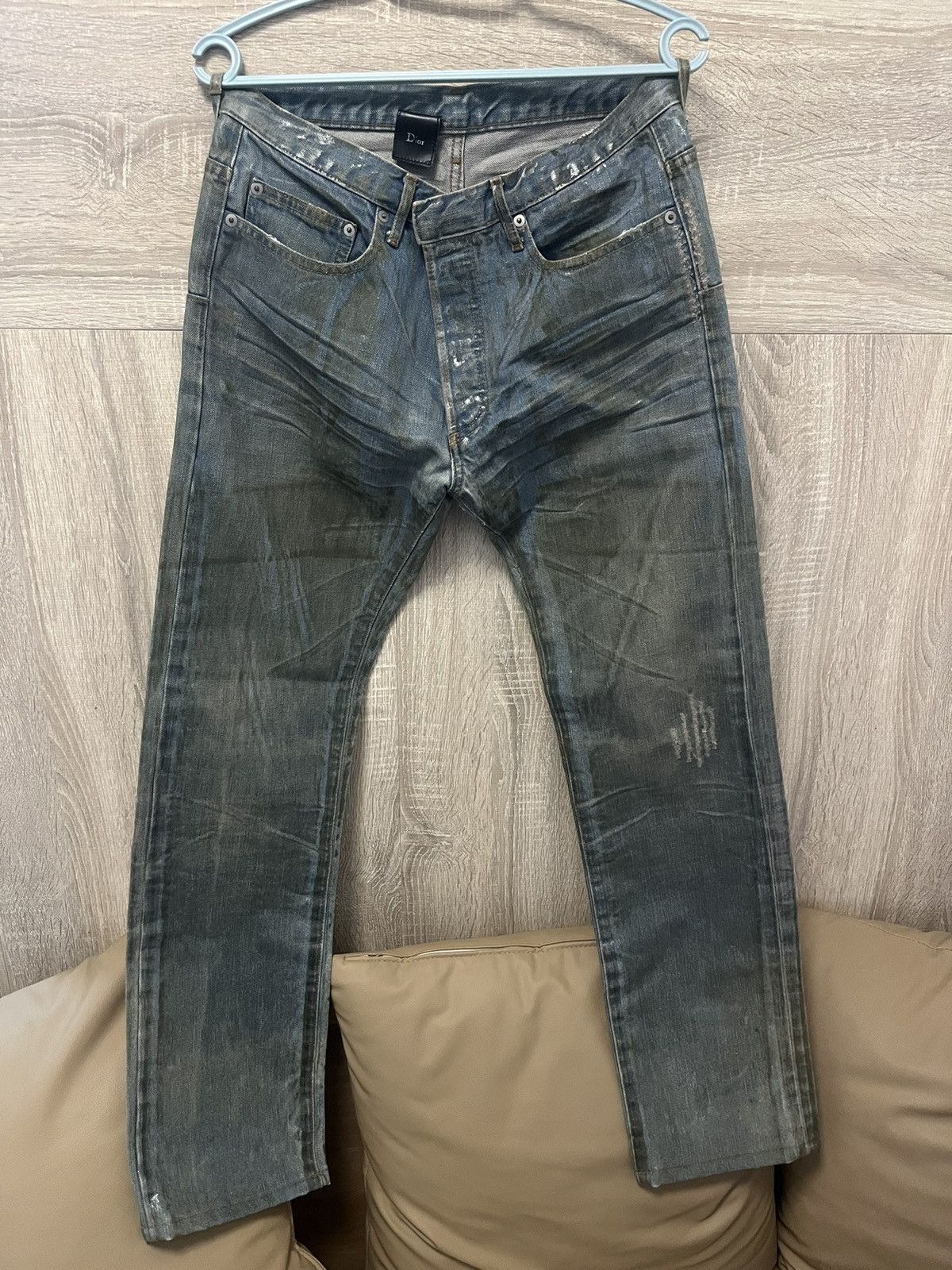 Dior × Hedi Slimane DIOR HOMME LUSTER BLEU CLAIR WAXED DENIM - SS04 "STRIP" Size US 30 / EU 46 - 1 Thumbnail