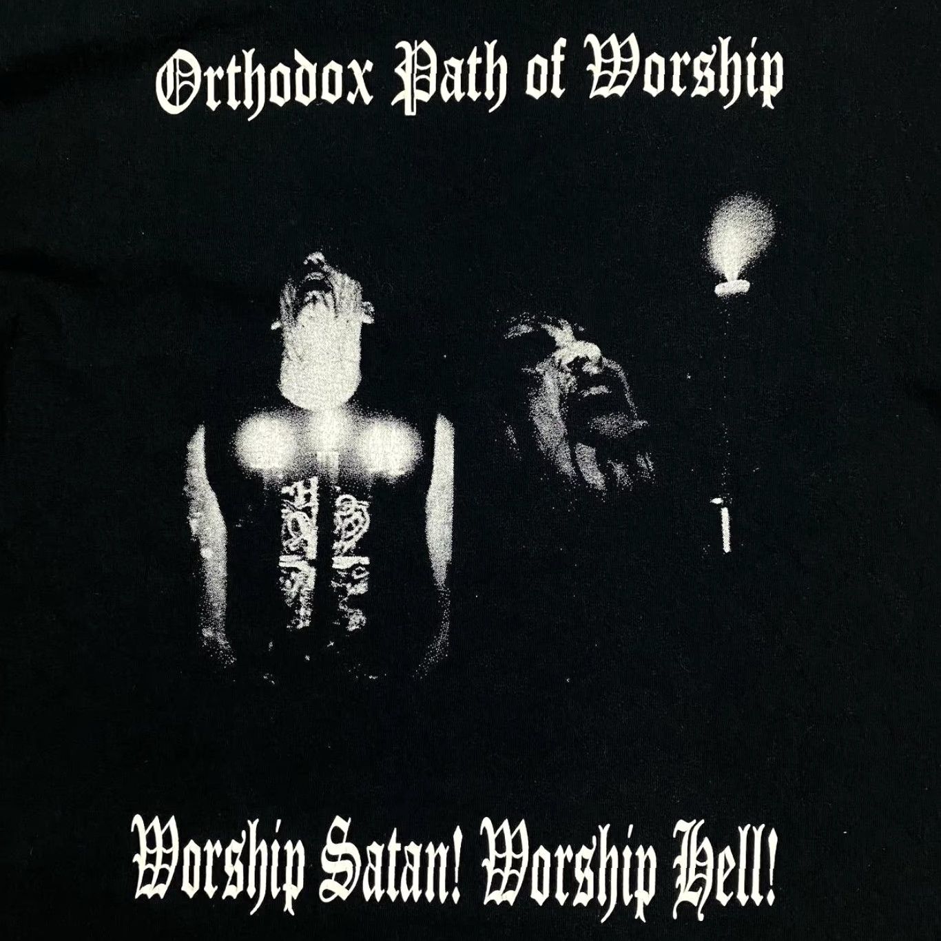 Gildan FORBIDDEN EYE “Orthodox Path Of Worship” Graphic Spellout Heavy Black Metal Band T-Shirt Medium Size US M / EU 48-50 / 2 - 3 Thumbnail