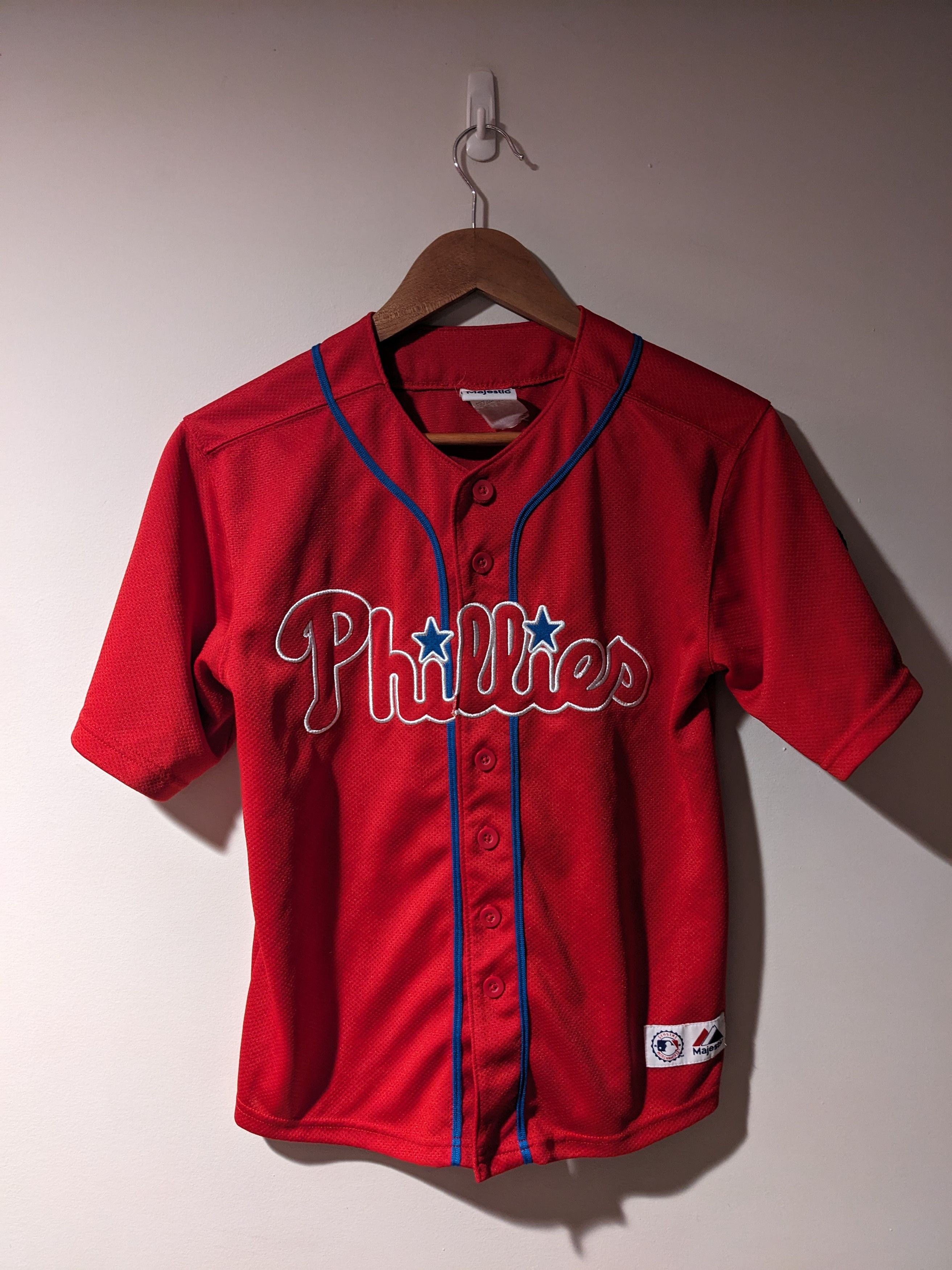 MLB Vintage 90s Phillies Spell Out MLB Kids Large Red Jersey Size US L / EU 52-54 / 3 - 1 Thumbnail