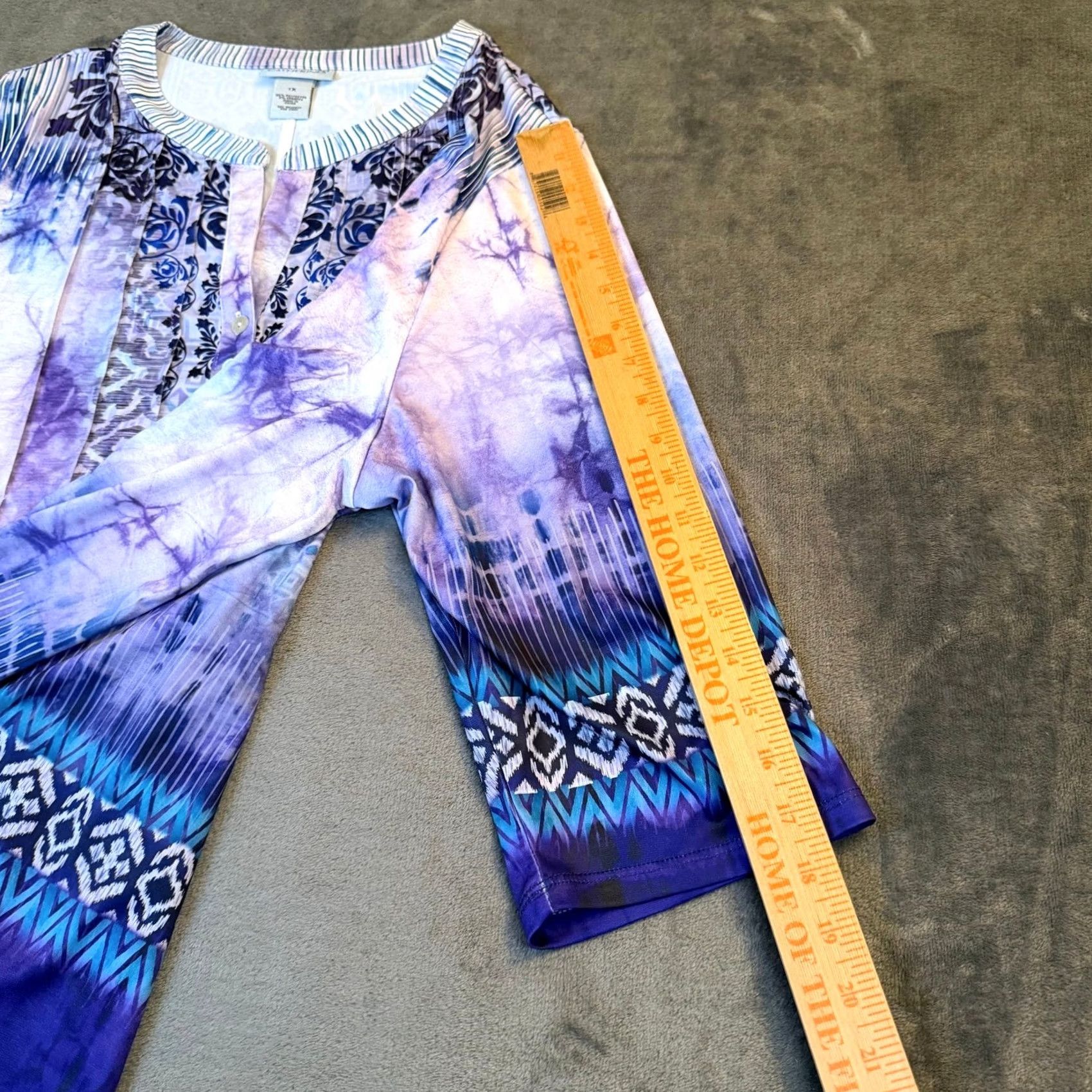 Vintage Catherines Tunic Blouse Geometric 1X Purple 3/4 Sleeve Pullover Womens Plus Size Blouse Size XL / US 12-14 / IT 48-50 - 7 Thumbnail