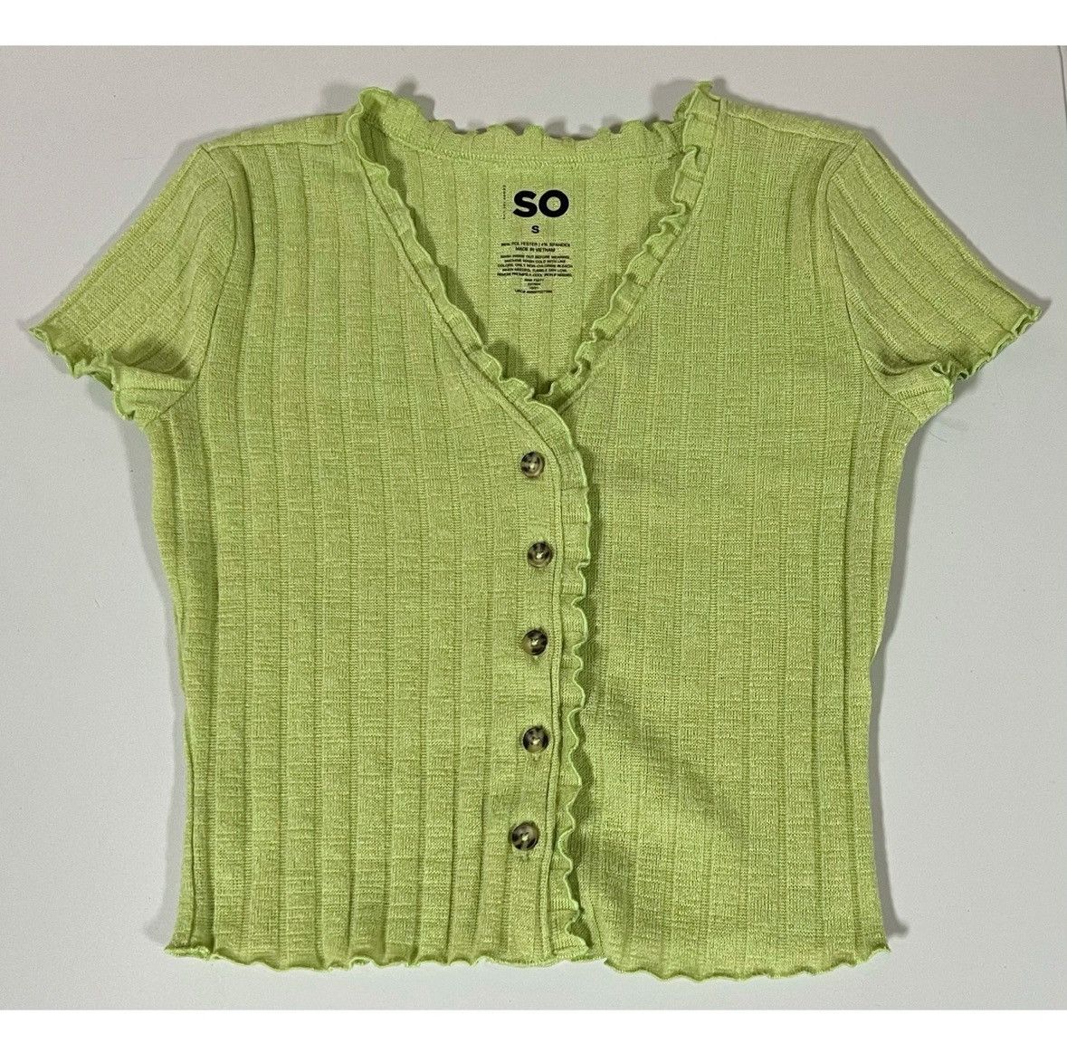 Sonoma SO Green Solid Ribbed Button-Up Top Shirt Blouse Tee Size S✨ Size S / US 4 / IT 40 - 1 Thumbnail