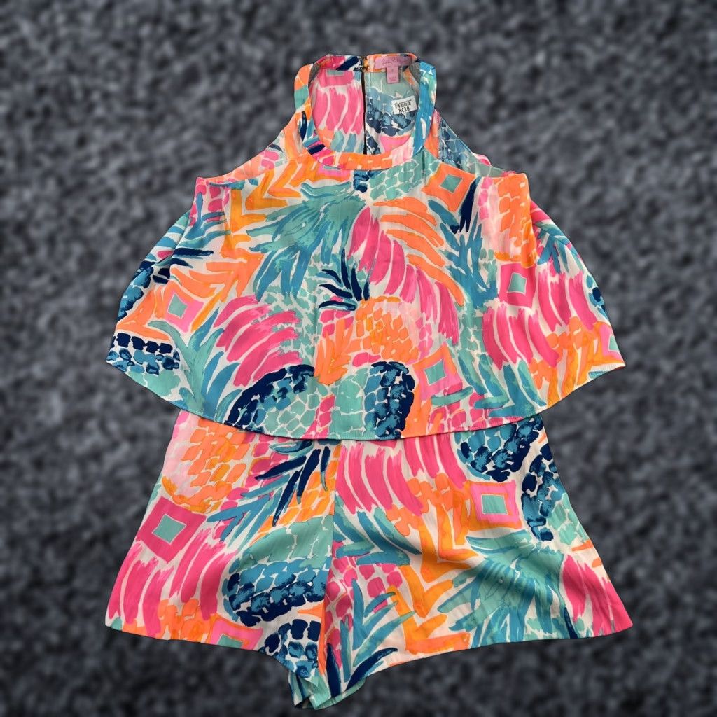 Lilly Pulitzer VINTAGE Lilly Pulitzer Romper Womens Size 2 Pink Blue Tropical Pineapple Print Summer Size 26" / US 2 / IT 38 - 1 Thumbnail
