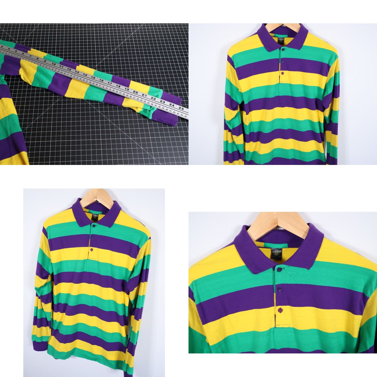 Vintage NOLA Polo Shirt Striped Long Sleeve Rugby NOLA Men Large Yellow Purple Striped Mardi Gras Vintage Size US L / EU 52-54 / 3 - 8 Thumbnail