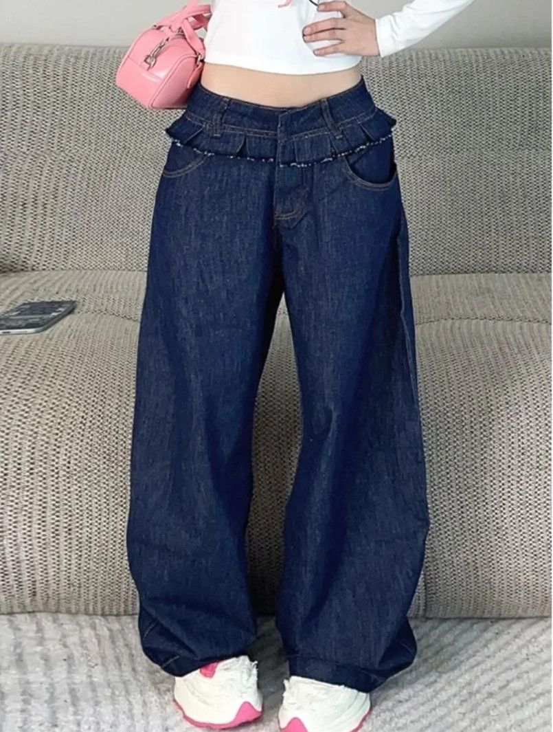 Japanese Brand × Vintage High Waisted Double Laces Waist Baggy Jeans Y2K Size 33" - 1 Thumbnail