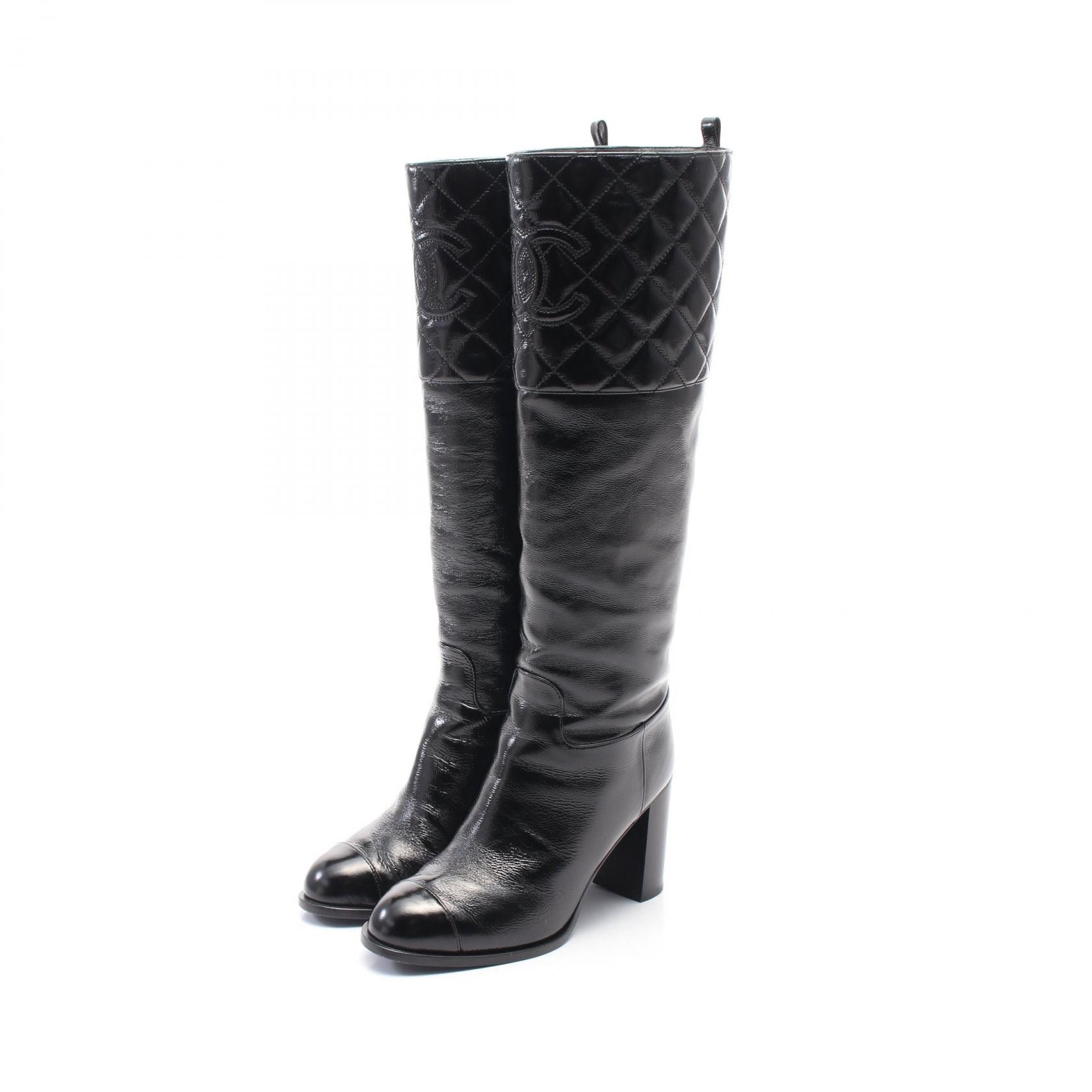 Chanel Chanel Matelasse Coco Mark Leather Boots Leather Shoes G45200 in Black, Women's