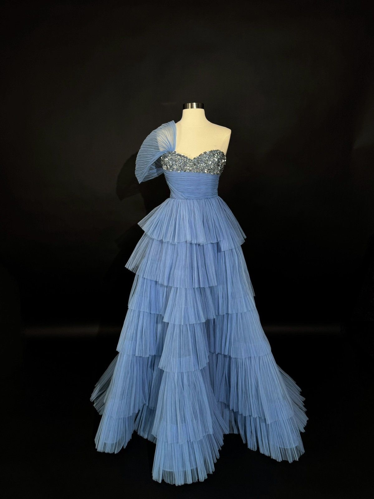 Other Brand New US 4 GEORGES HOBEIKA Blue Tiered Tulle Gown Size S / US 4 / IT 40 - 2 Thumbnail