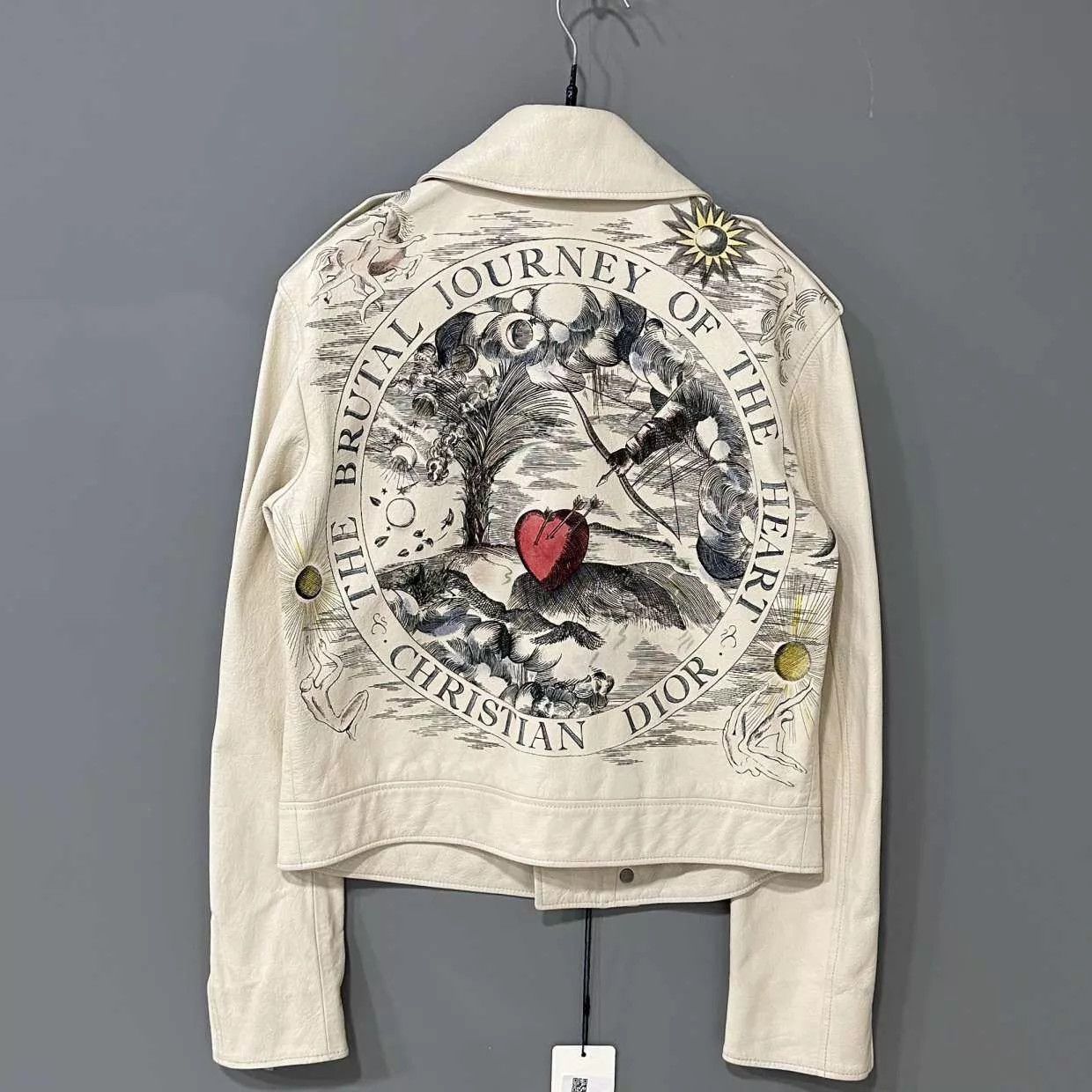 Dior Dior Ivory Oil-Painted Leather Biker Jacket Size 36 Size XS / US 0-2 / IT 36-38 - 3 Thumbnail