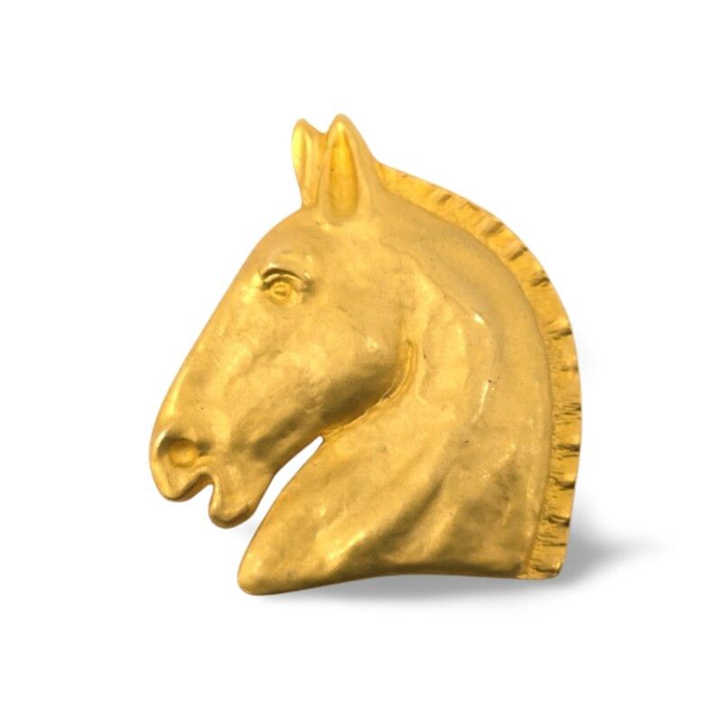 image of Hermes Vintage Gold Tone Horse Brooch, Women's