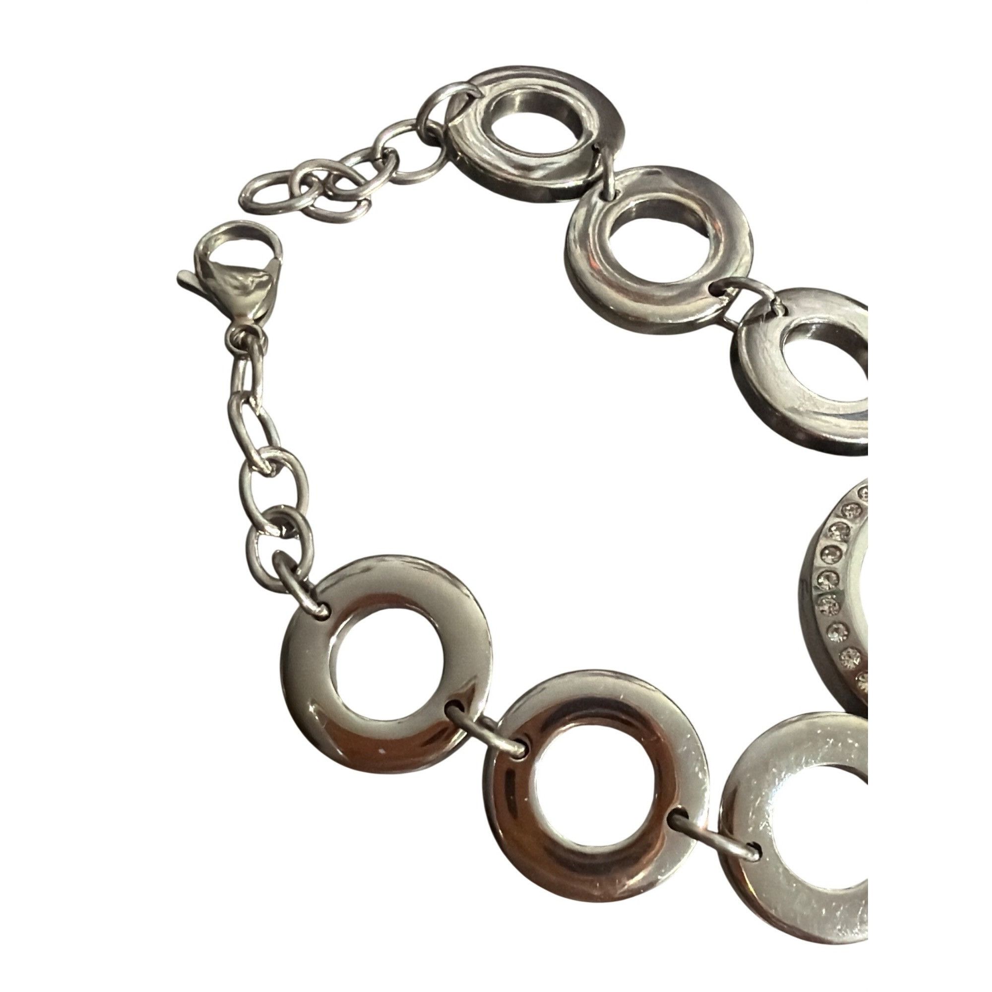 Other Silver Tone Circle Link Bracelet Rhinestone Crown Charm Pend Size ONE SIZE - 3 Thumbnail
